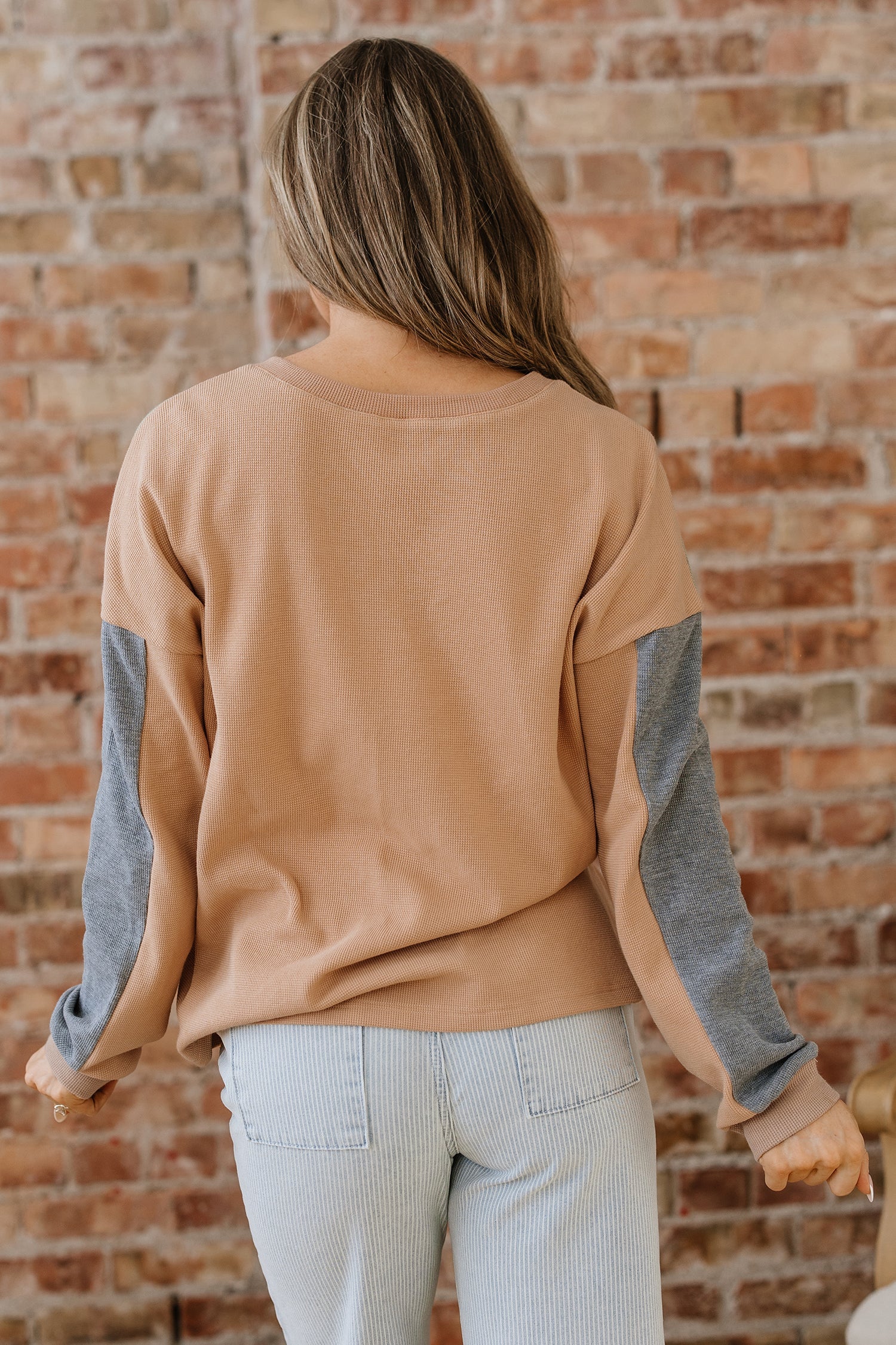 Colorblock Thermal Textured Knit Drop-Shoulder Henley Top
