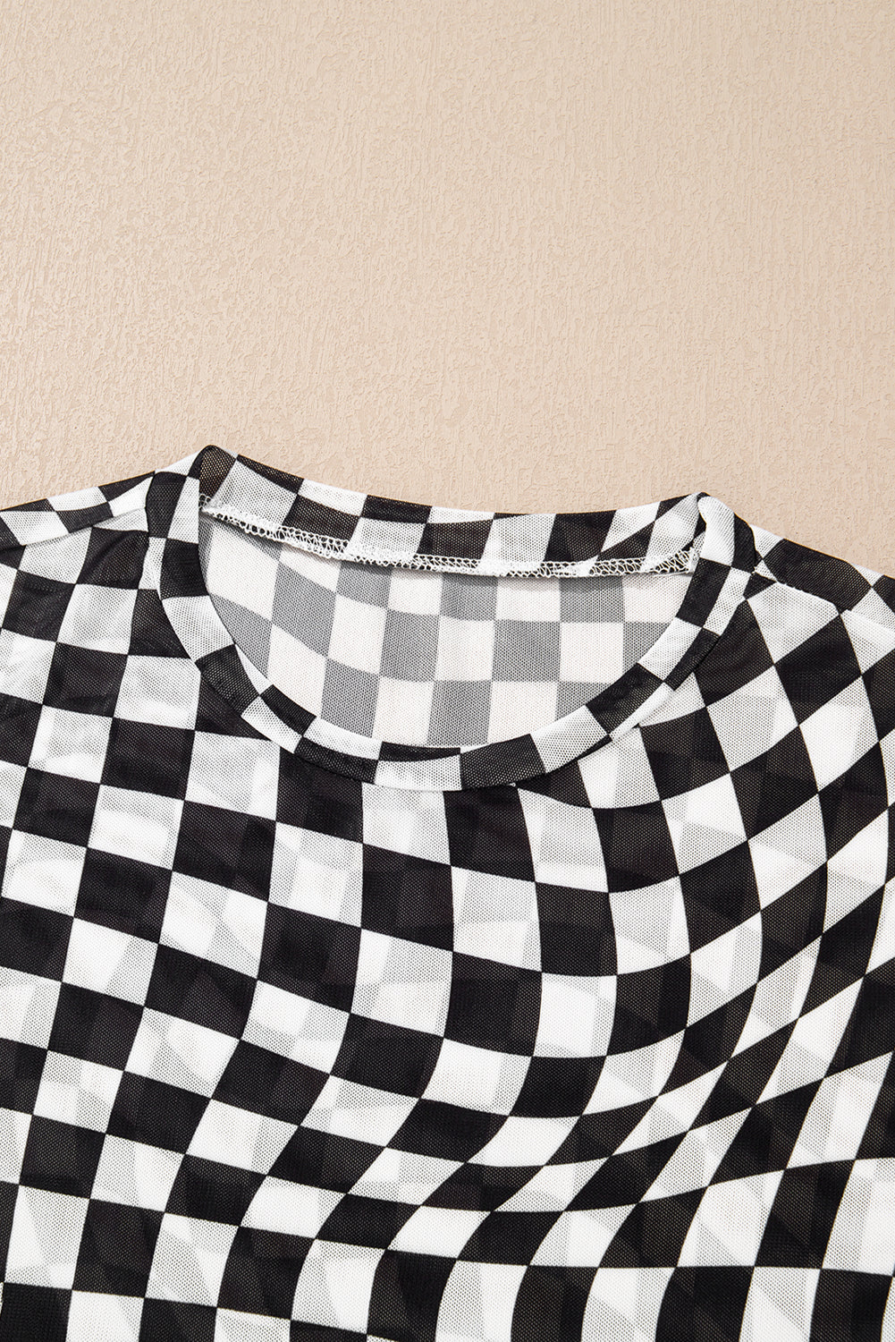 Checker Mesh Crew Neck T Shirt