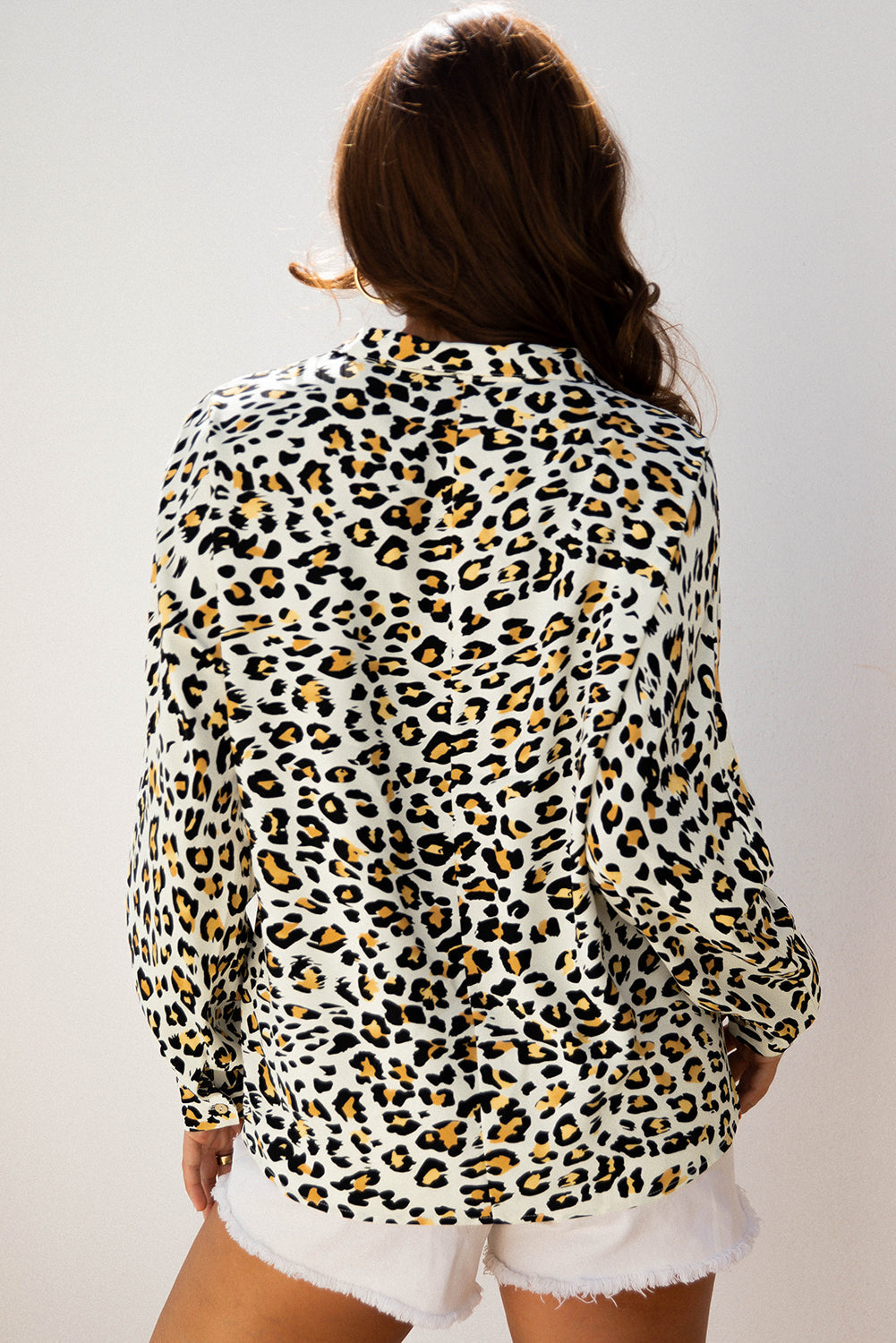 Leopard-Print Contrast Striped V-Neck Blouse