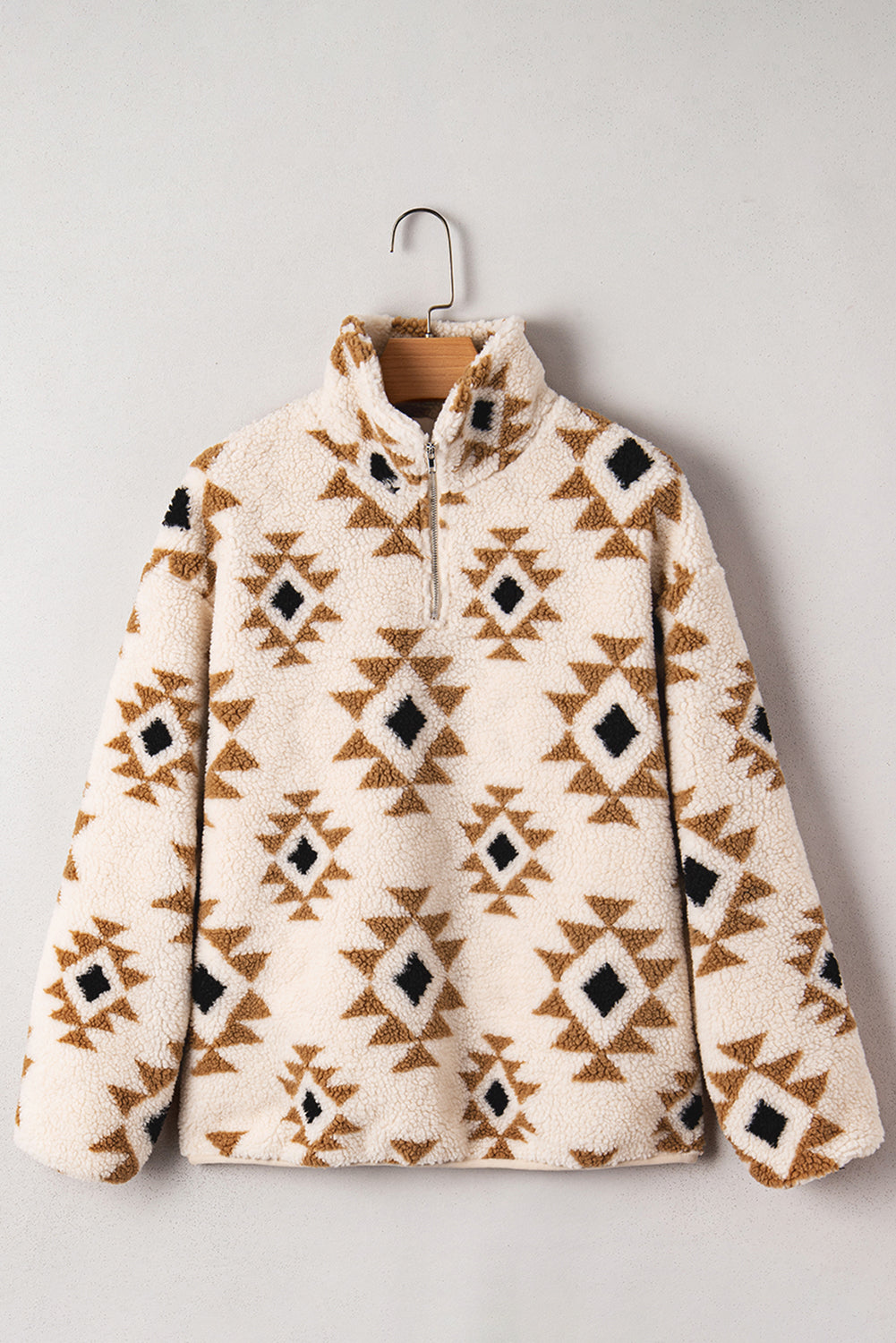 Aztec Print Sherpa Quarter Zip Collar Sweatshirt