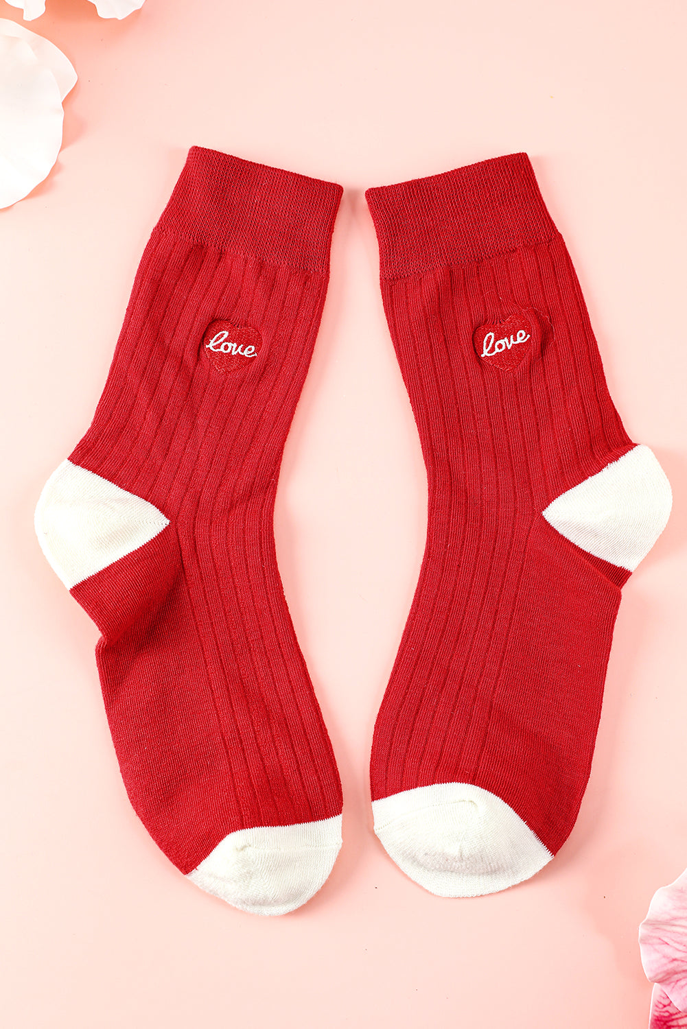 Love Embroidered Rib-Knit Colorblock Crew Socks