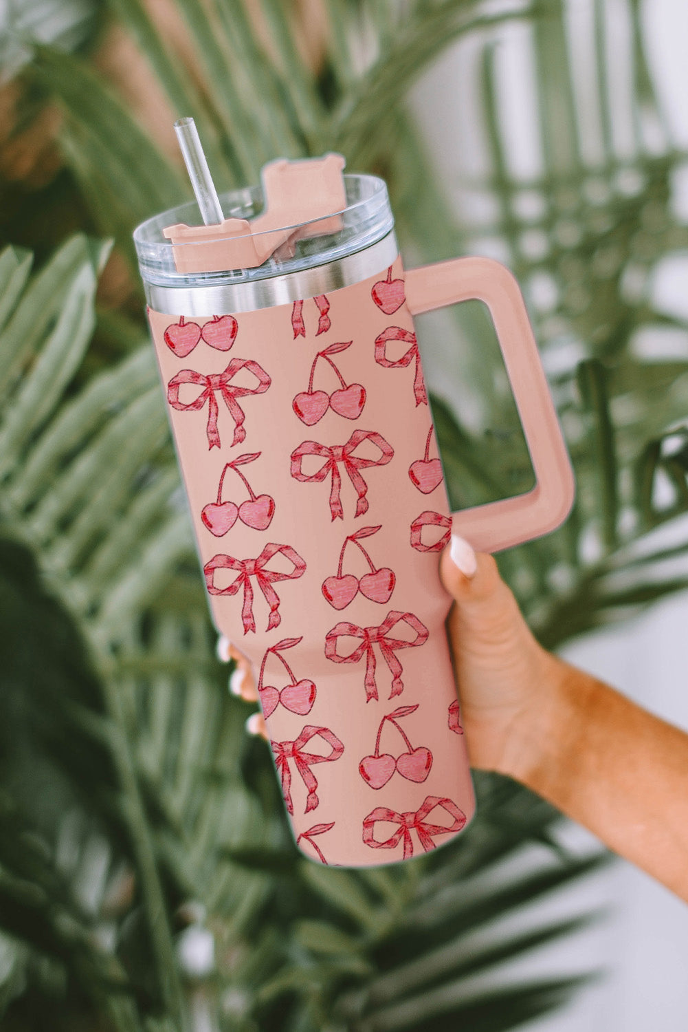 Cherry Bowknot Stylish Large Tumbler with Handle 40oz