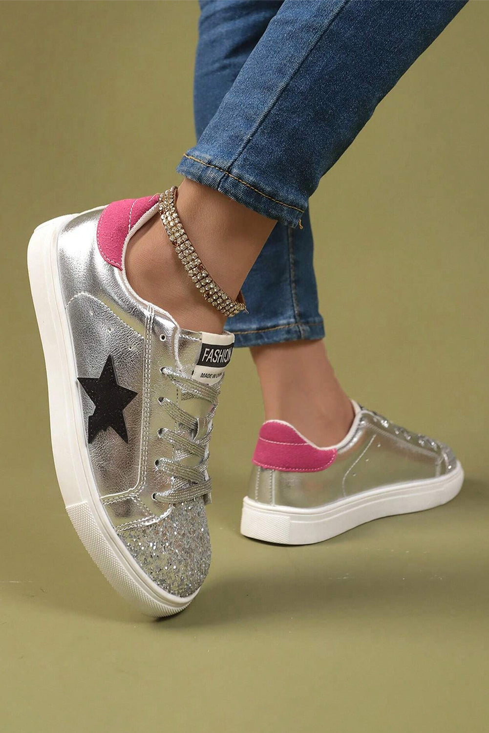 Star Metallic Luster Pattern Slip On Flat Shoes