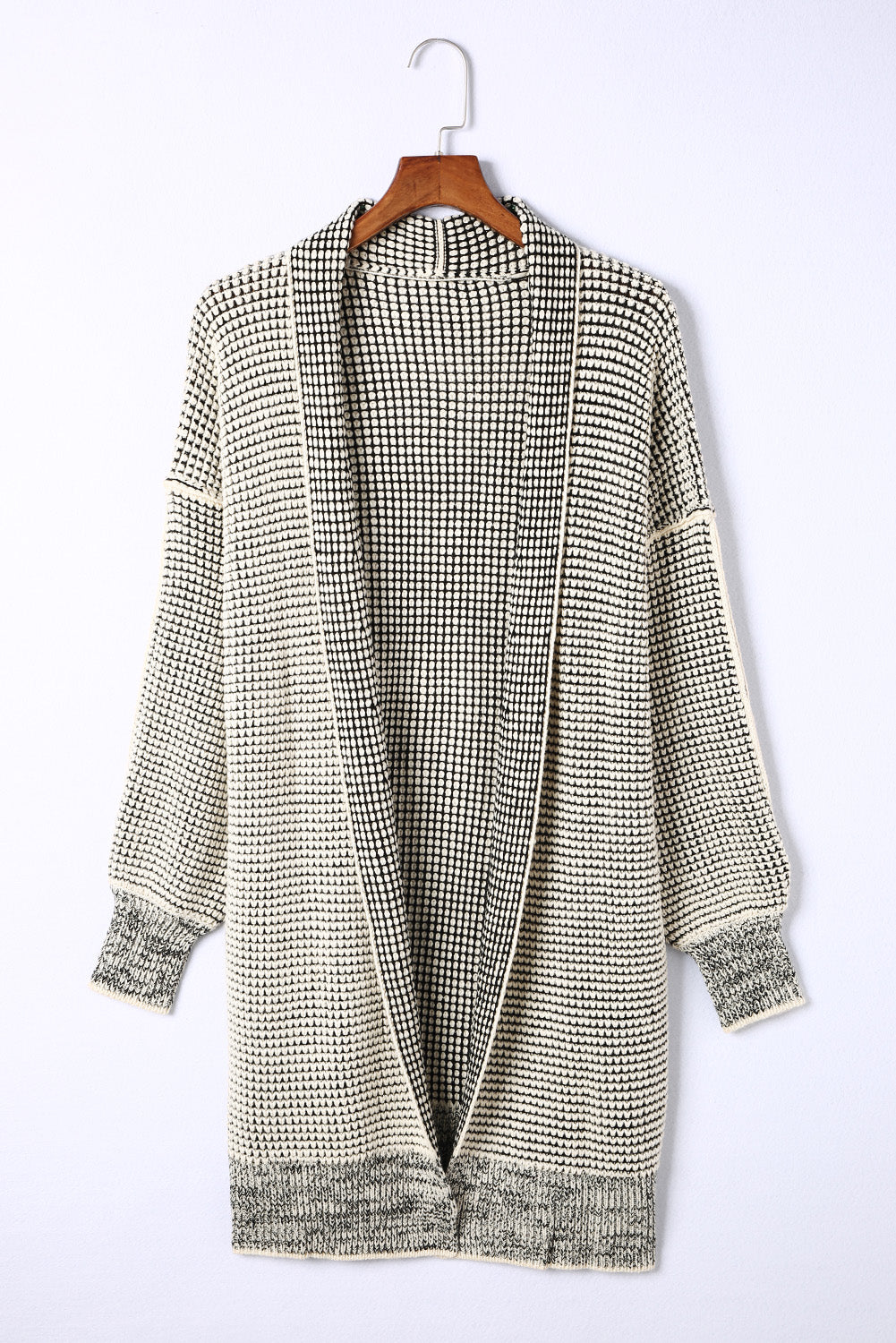 Cardigan for Women Plaid Knitted Long Open Front Apricot