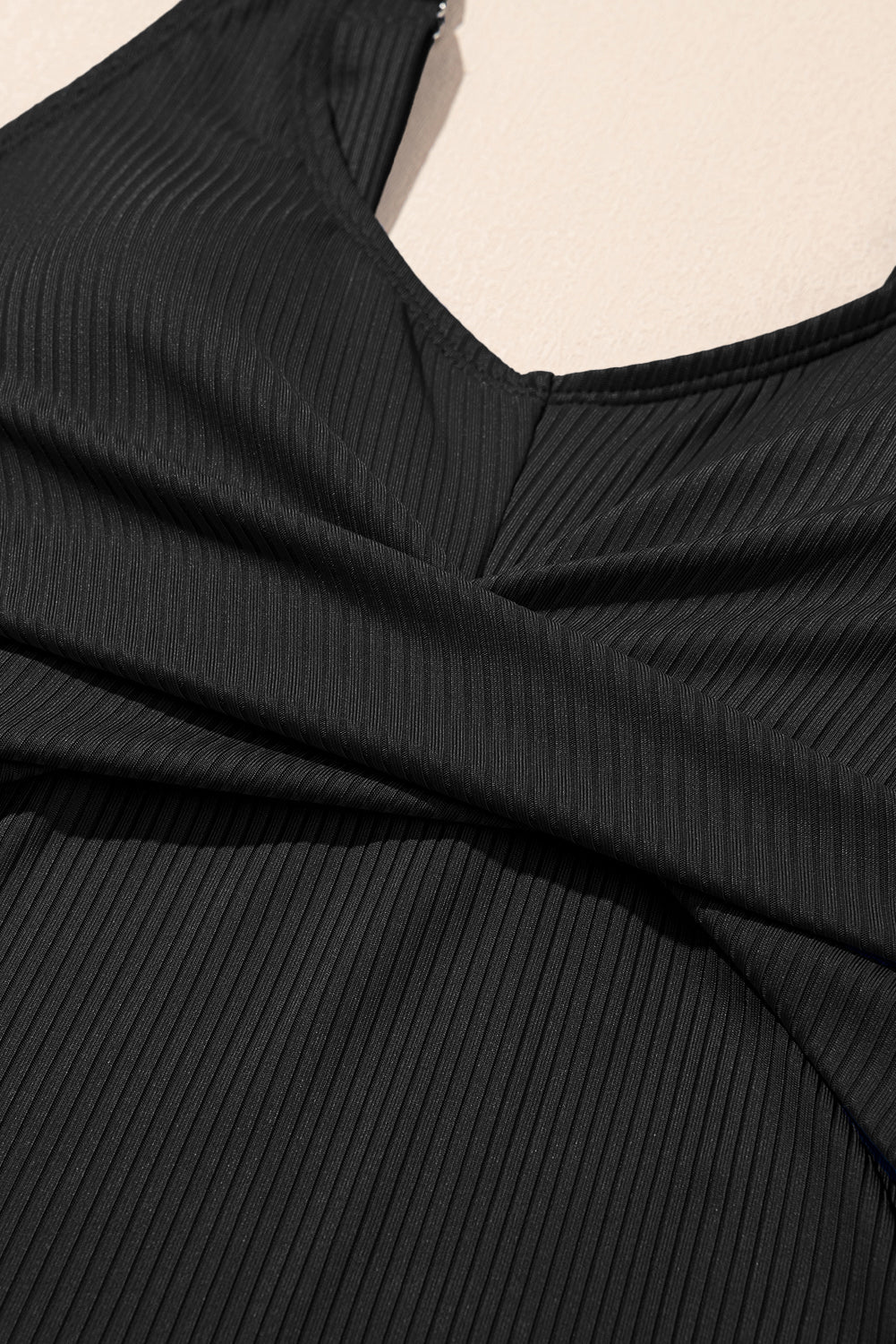 Crossed Rib-Knit Knit Detail Tank Skort 2pcs Swimsuit in Black