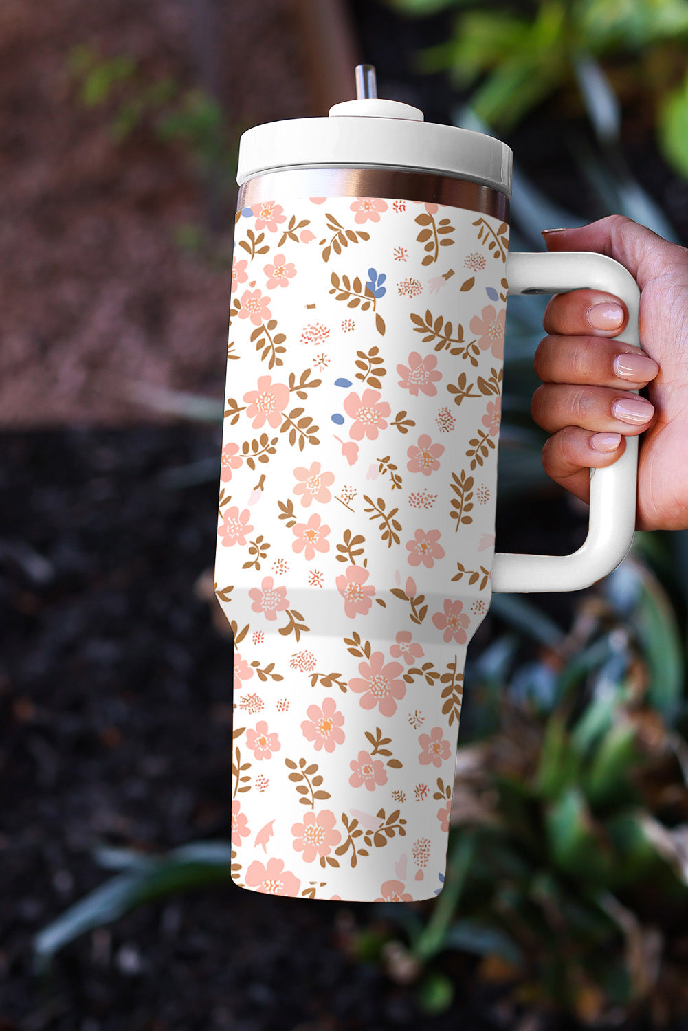 Cute Flower Print Large Stainless Steel Tumbler 40oz