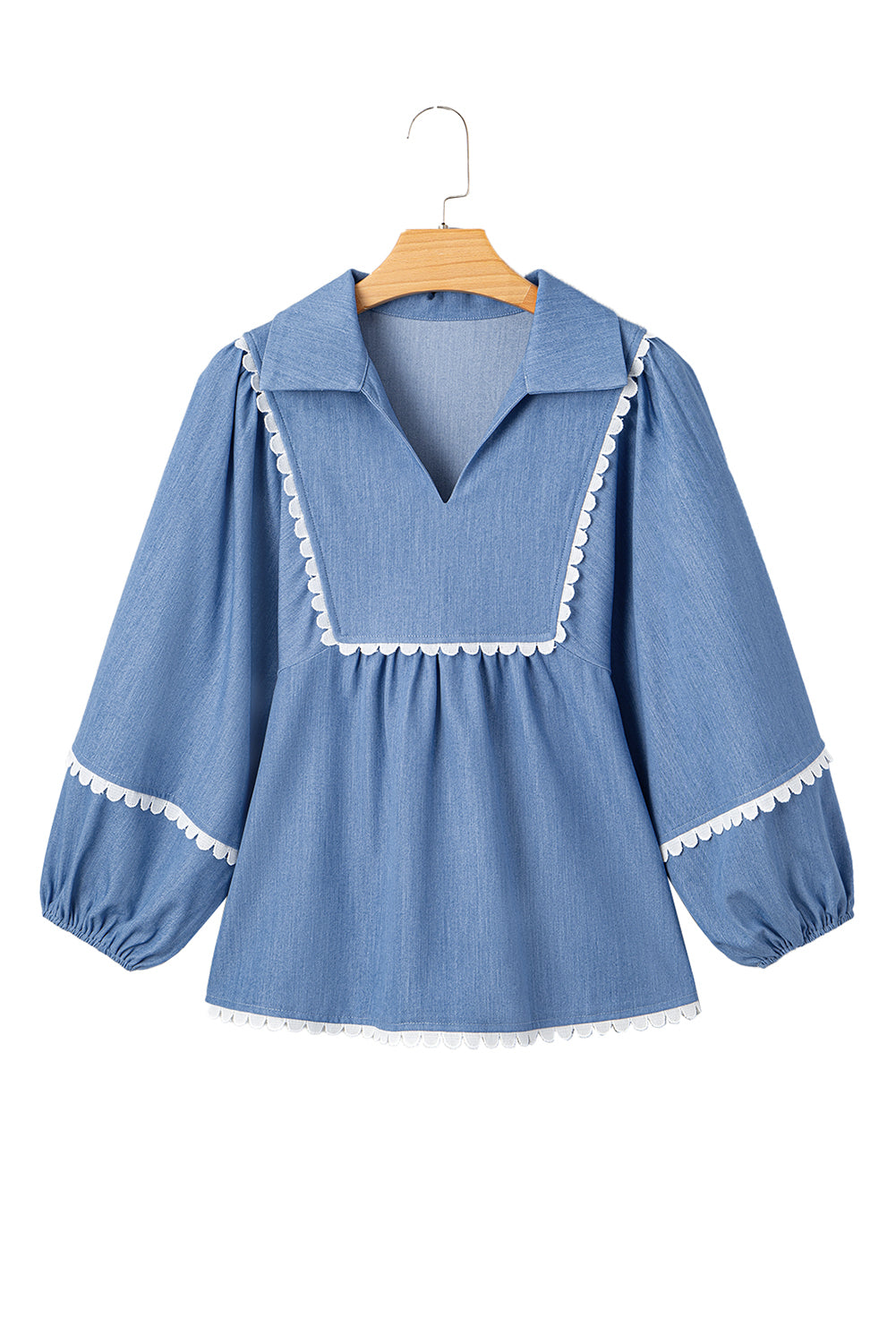 Ric Rac Lace Rac 3/4 Puff Sleeve Collared Babydoll Blouse