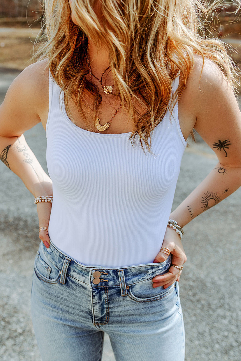 Women's Bodysuit Featuring Knitted Sleeveless Rib-Knitted