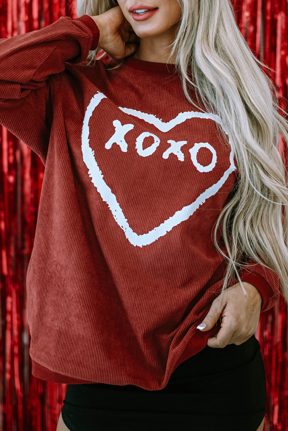 Sweat-shirt filaire à motif en forme de coeur XOXO