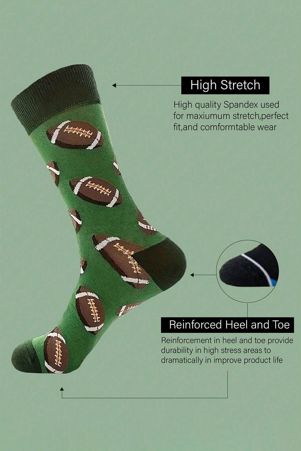 Rugby Football Print Mid-length Socks
