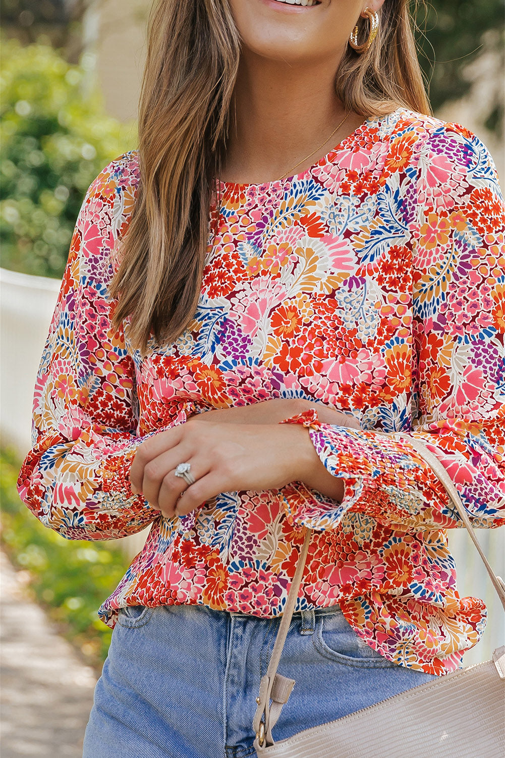 Blouse for Women Balloon Sleeve Floral-Print