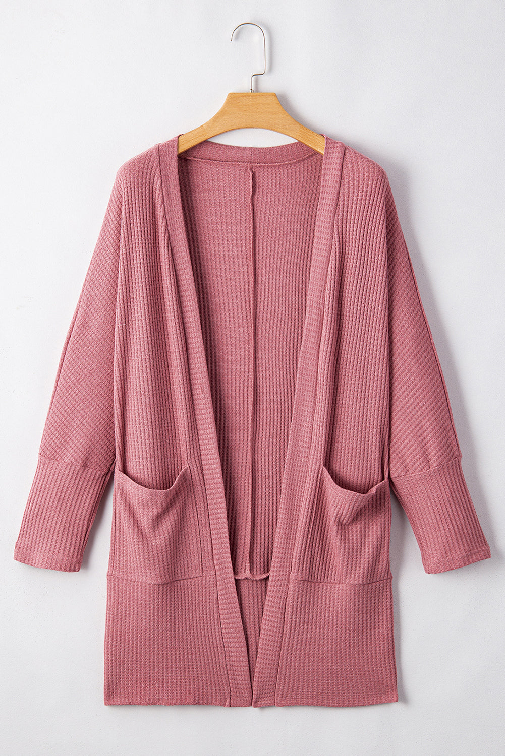 Solid Cardigan Waffle Knit in Mineral Red
