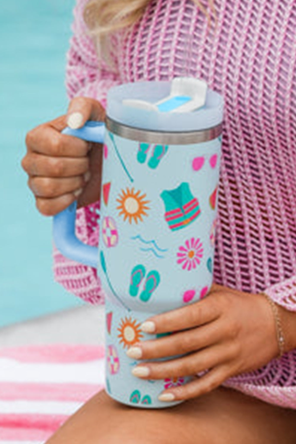 Beach Pattern Day Fun Cup with Handle 40oz