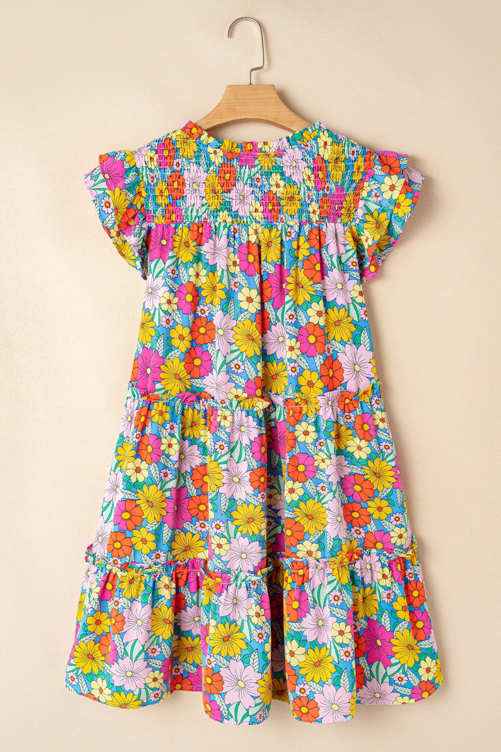 Floral Print Smocked Flutter Sleeve Mini Dress