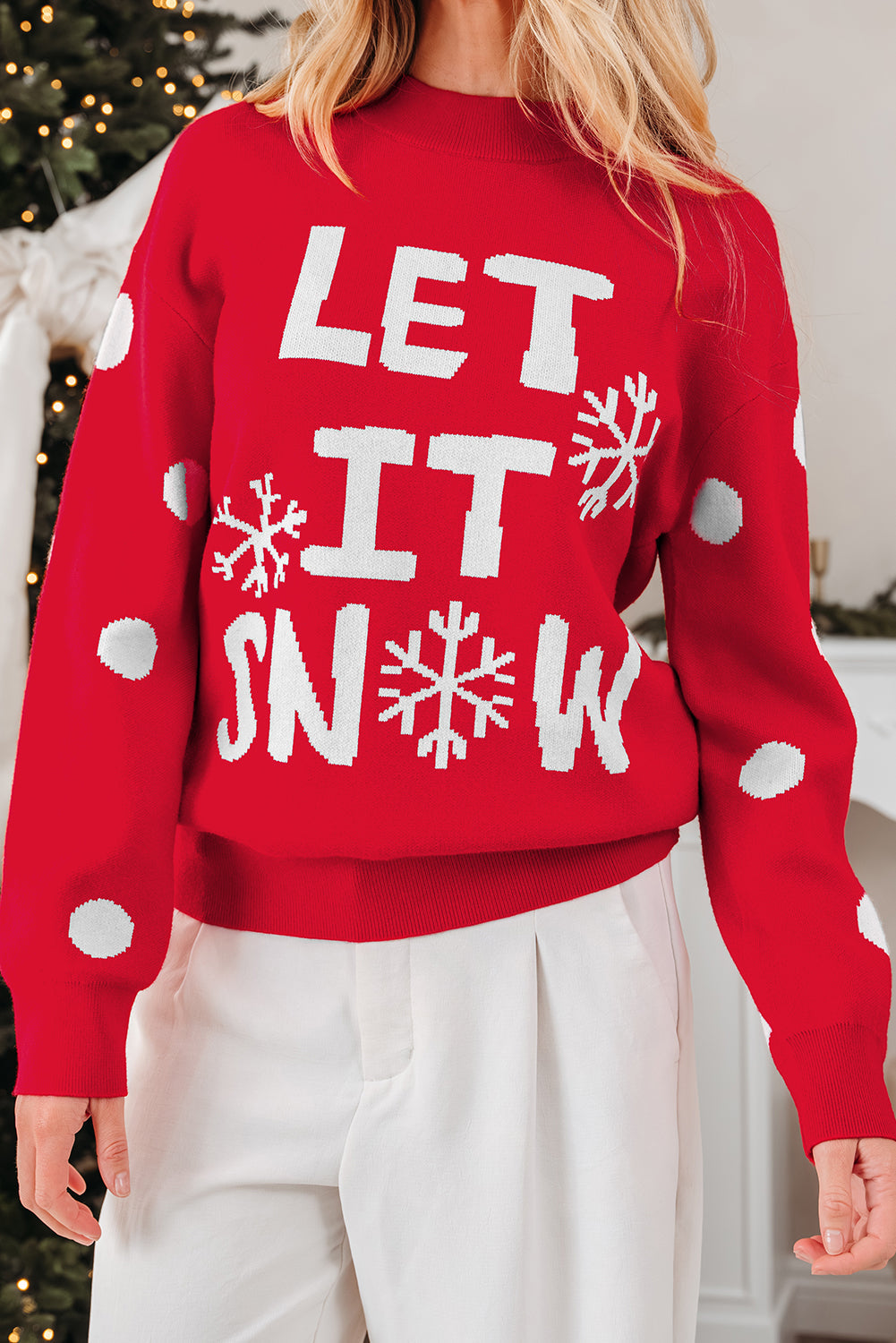 LET IT SNOW Graphic Christmas Holiday Loose Knit Top