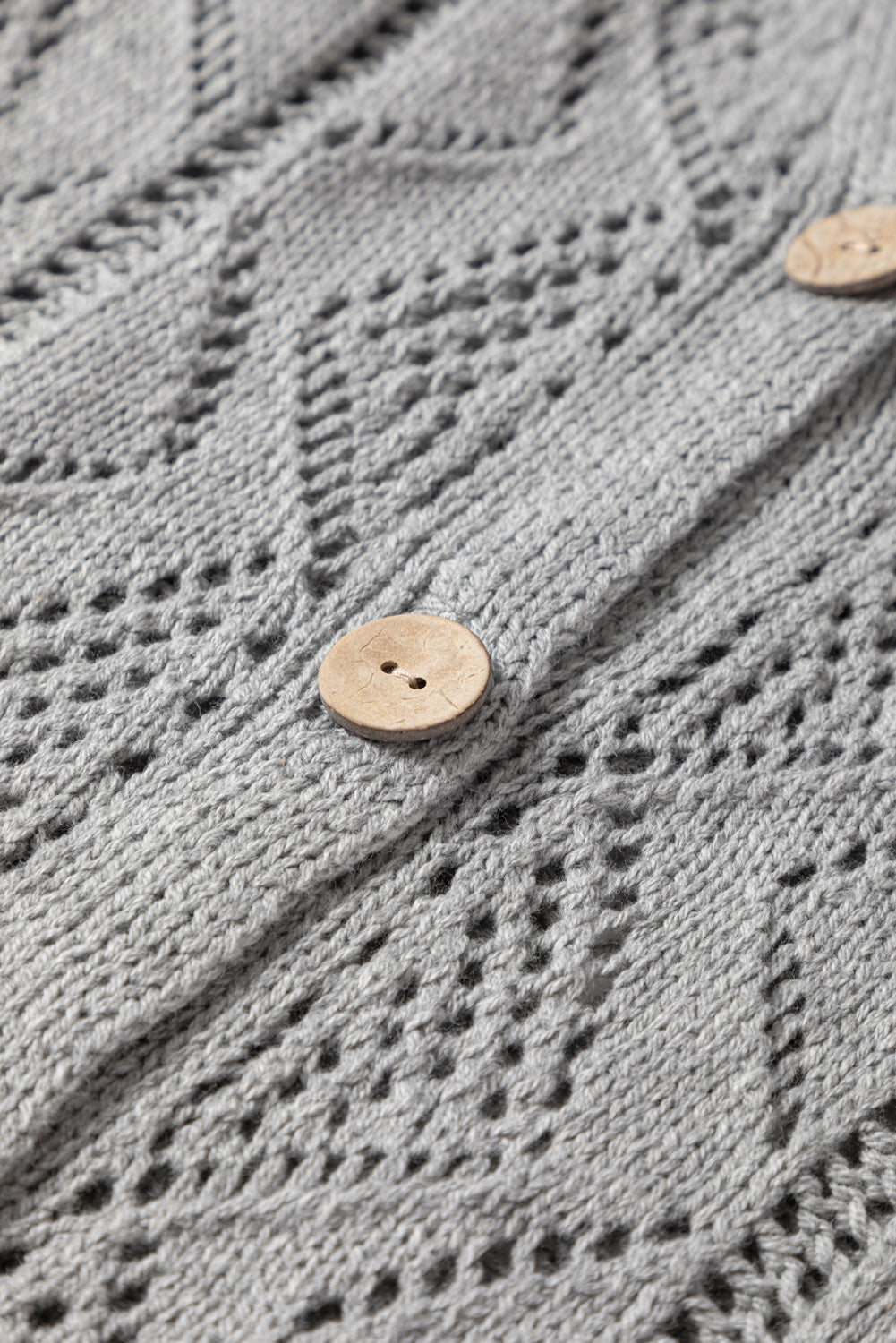 Hollow-out Knit Openwork Cotton Cardigan in Gray