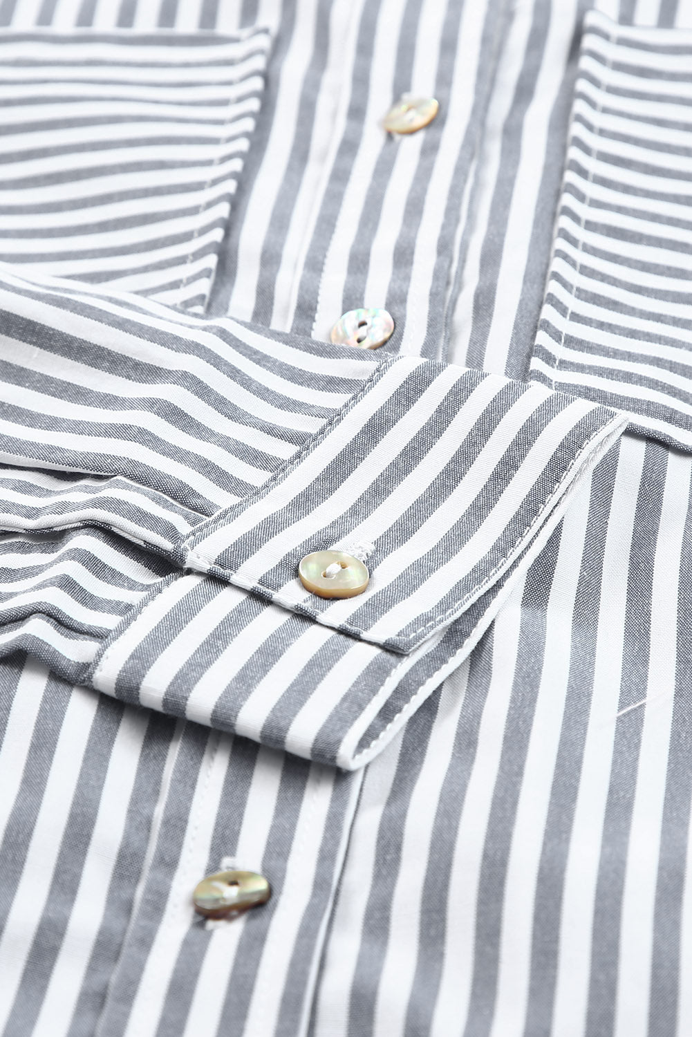 Shirt for Women Buttons Long-Sleeve Striped Pocket-Detail