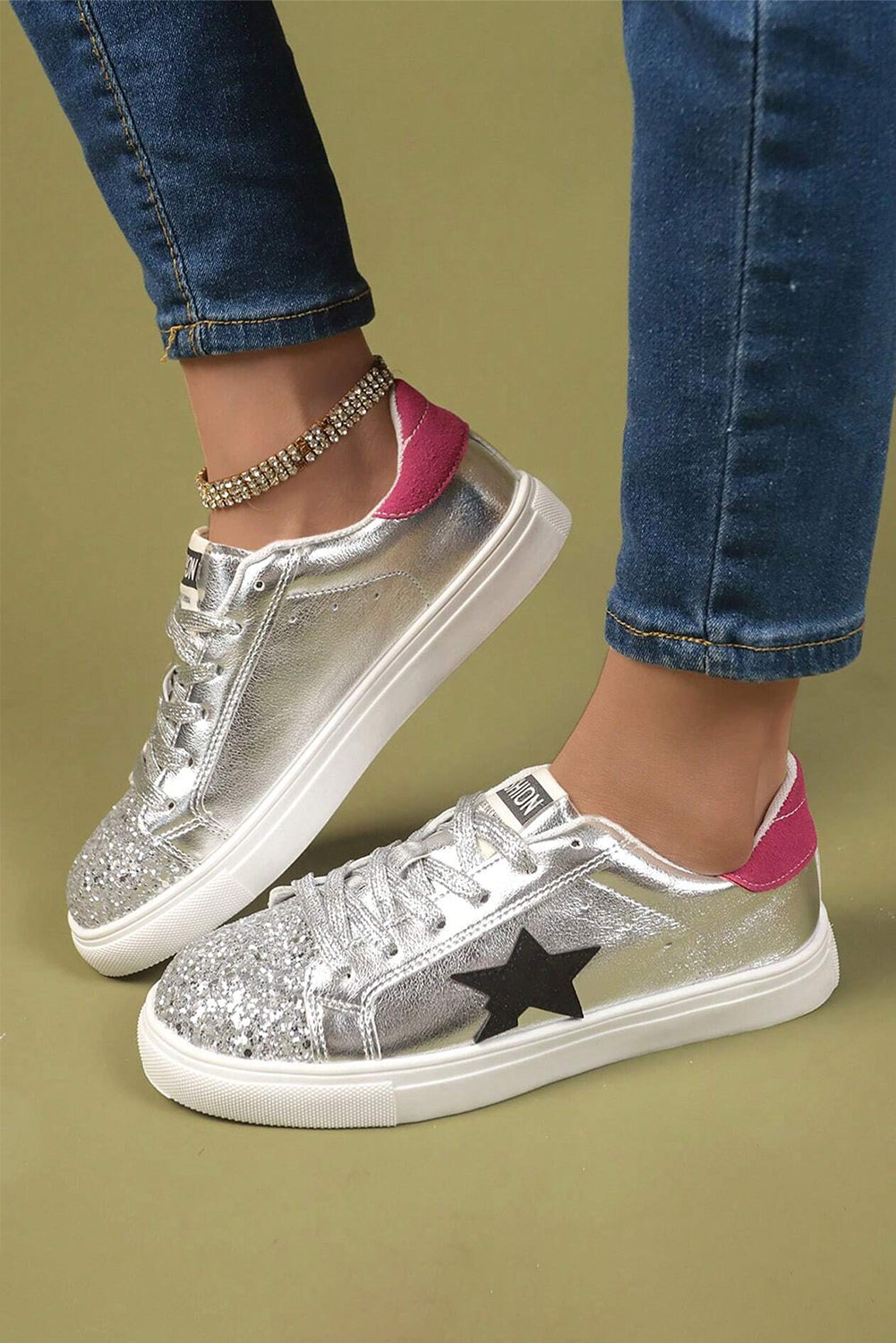 Star Metallic Luster Pattern Slip On Flat Shoes
