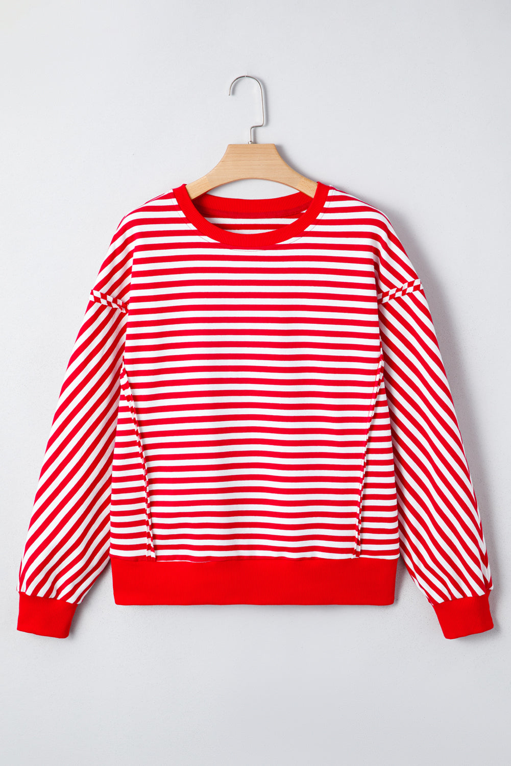 Exposed Seam Stripe Seam Cotton Everyday Pullover Top in Red