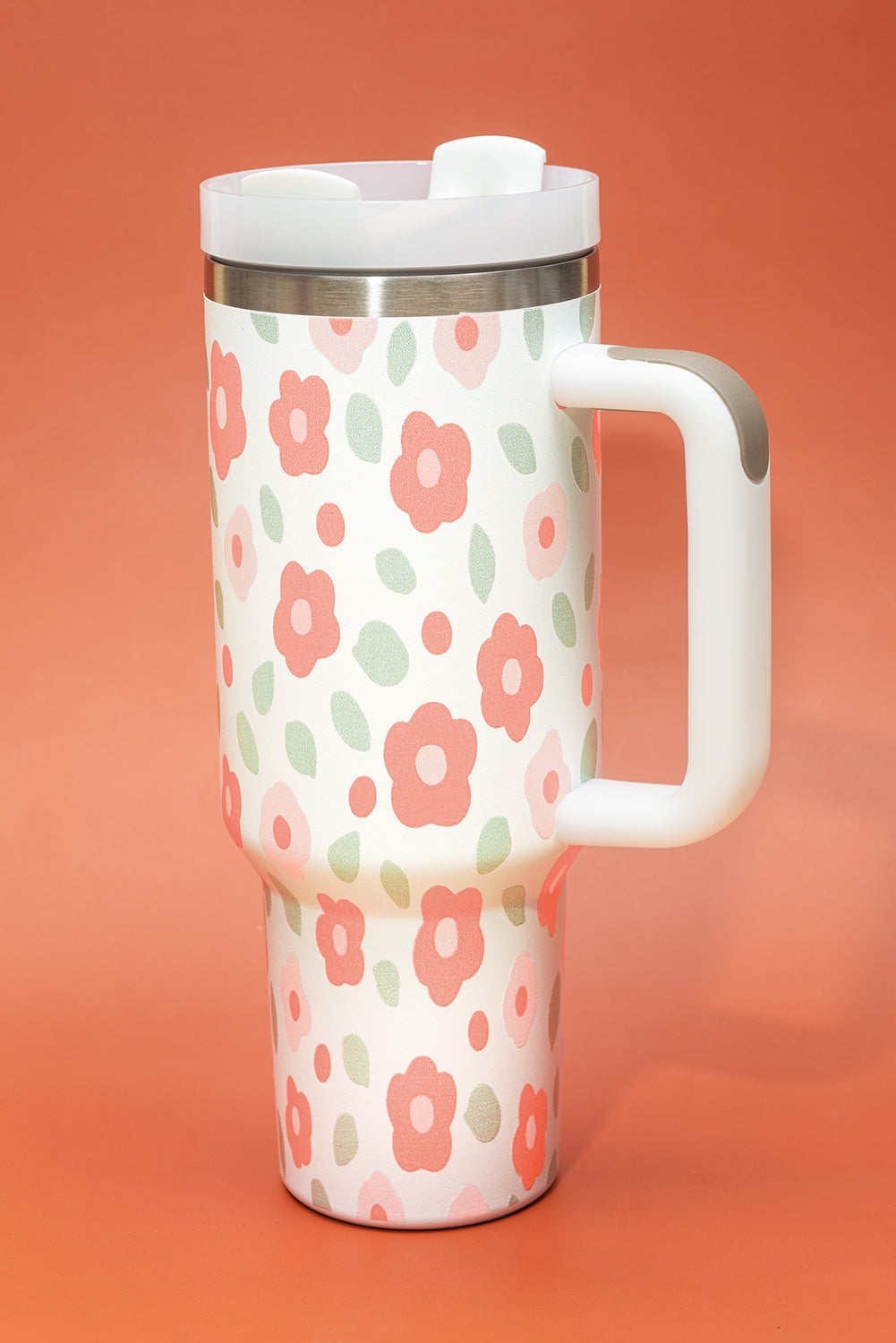 Floral Leaves Print Stainless Large Portable Cup 40oz
