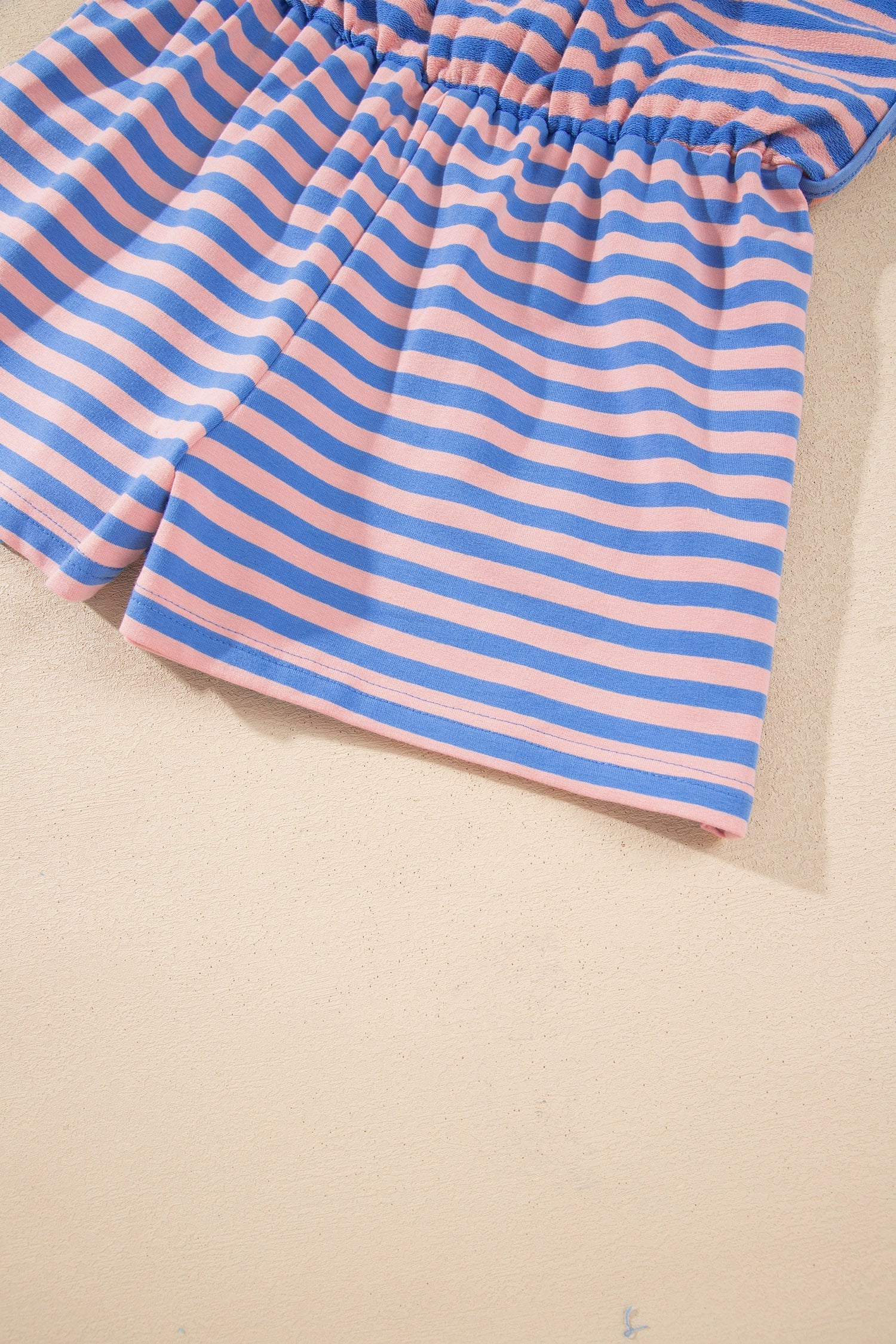 Stripe Long-Sleeved Easy-Fit Pullover Drawcord Mini Skort 2-Piece Outfit in Blue