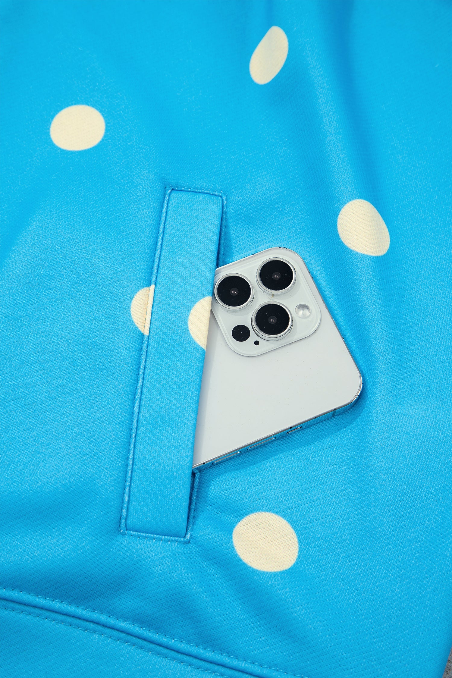 Drawcord Polka-Dot Hooded Long-Sleeved Plus Size Set in Blue