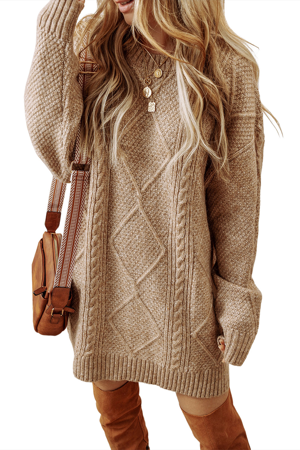 Cable Knit Loose Fit Sweater Dress