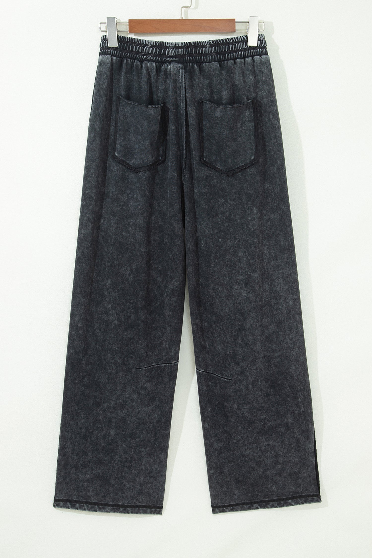 Raw Seam Drawcord Elastic Waist Barrel Pants in Black