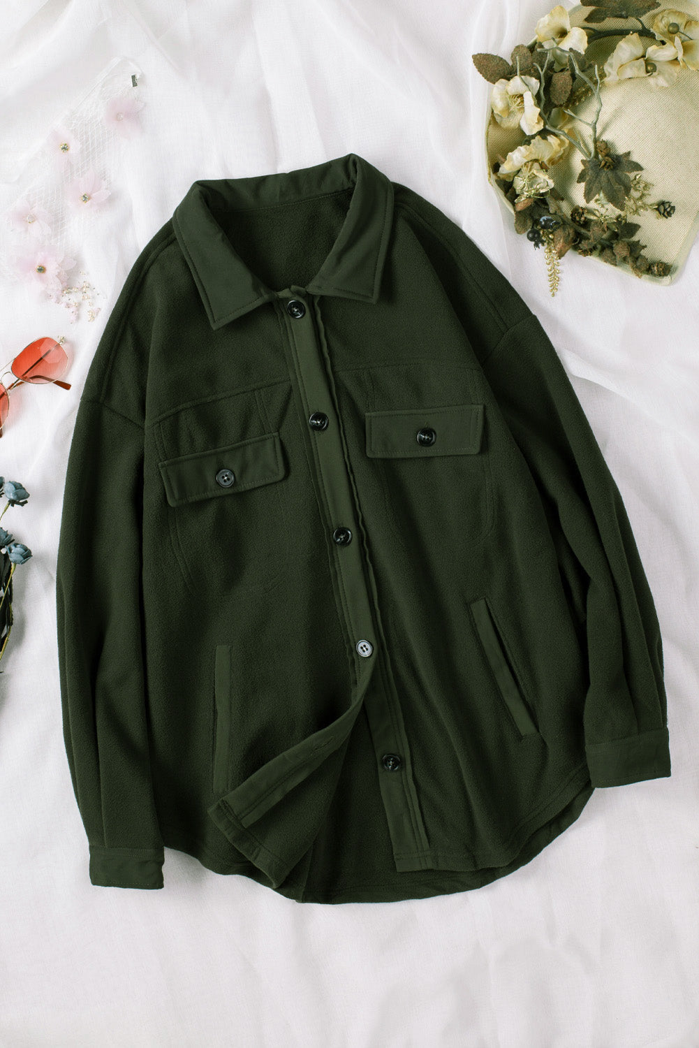 Veste chemise boutonnée verte à col rabattu