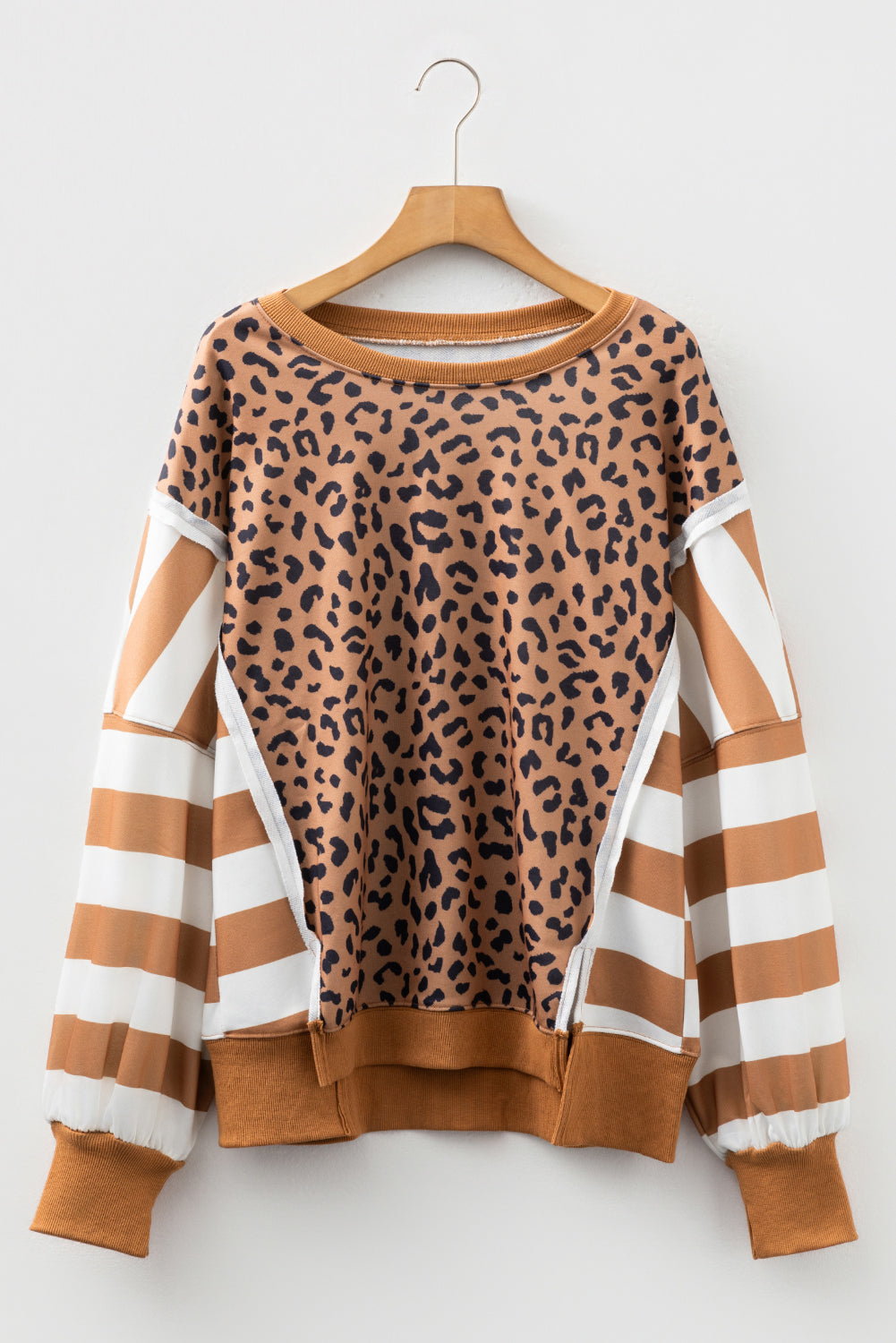 Patchwork Leopard Colorblock Leopard Everyday Sweatshirt with Slits