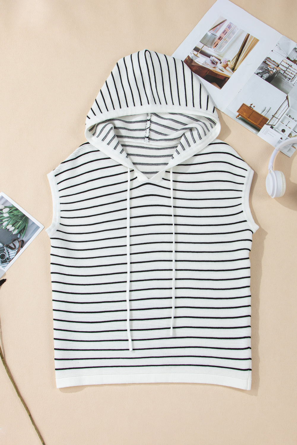 White Stripe Hooded Loose Sweater T Shirt