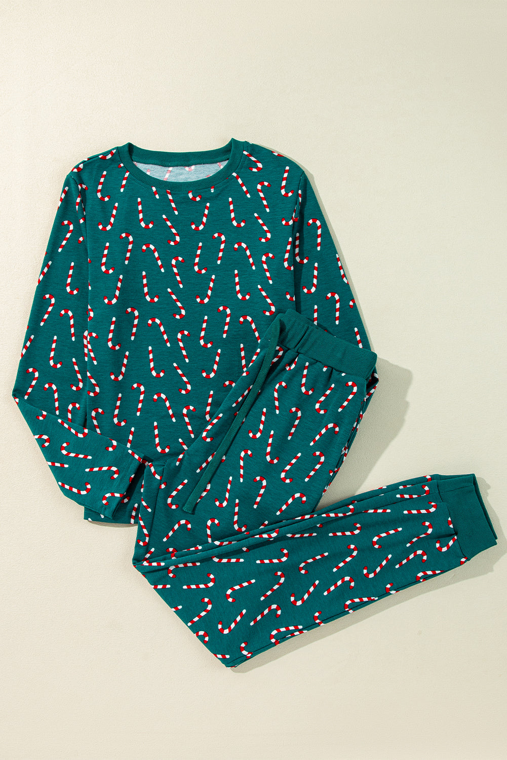 Candy Cane Christmas Cane Printed Top and Pants Lounge Set