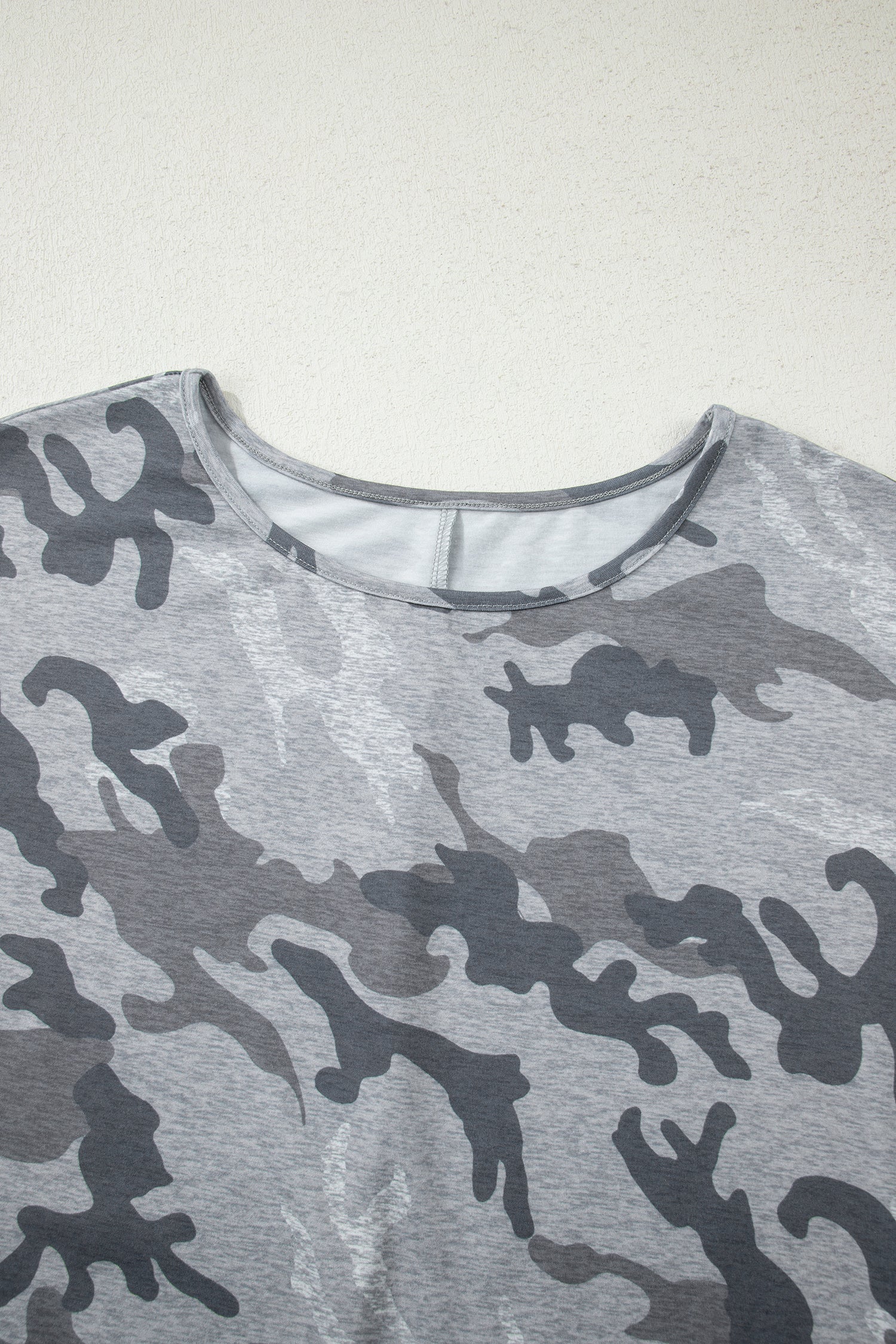 Everyday Print Gray Camouflage Round-Neck T Shirt