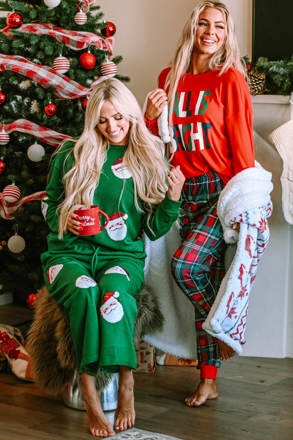 ALL IS BRIGHT Graphic Christmas Plaid Pajamas Set