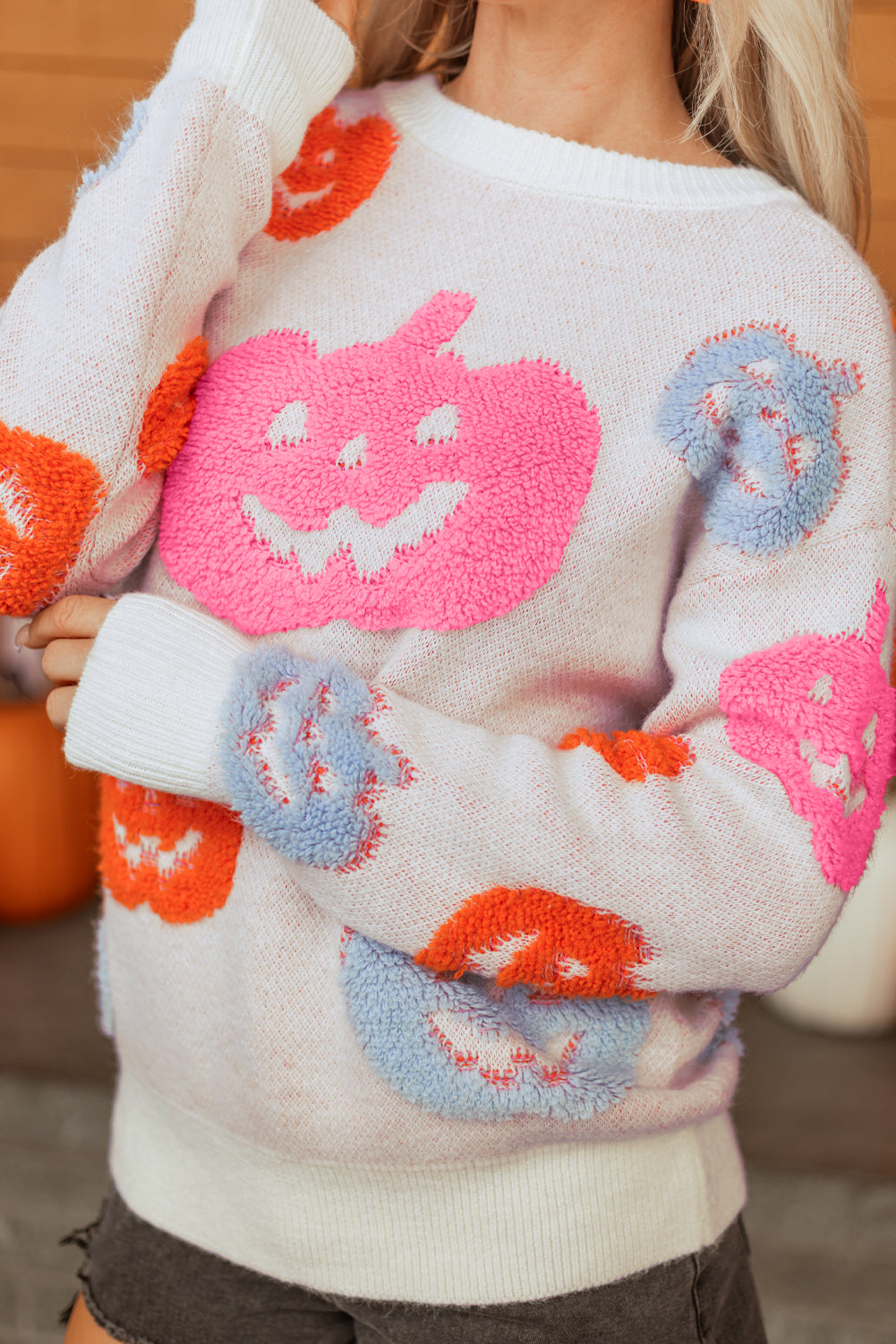 Halloween Cute Pumpkin Pattern Knit Top