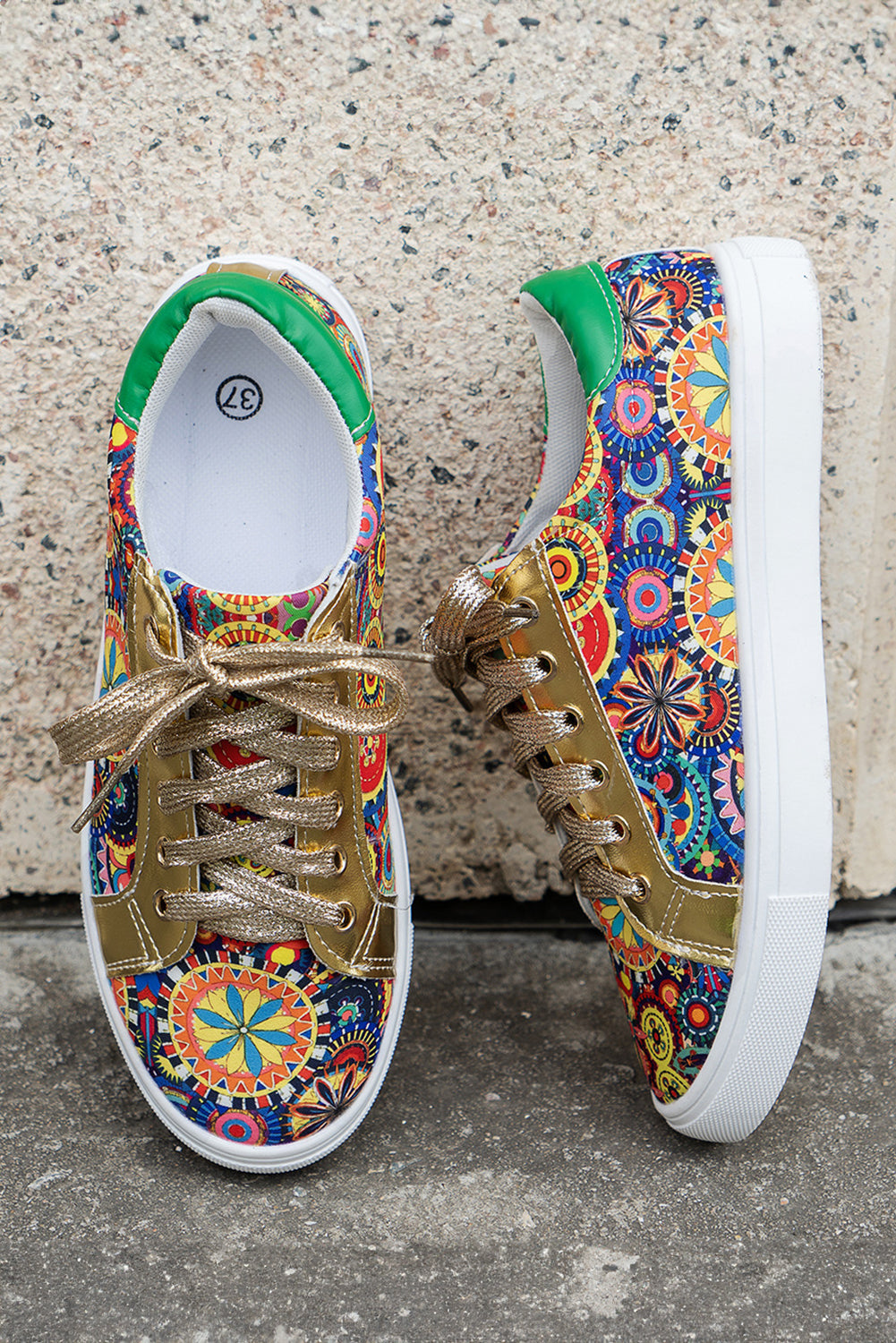 Floral Lace-up Sleek Patchwork Flat Shoes