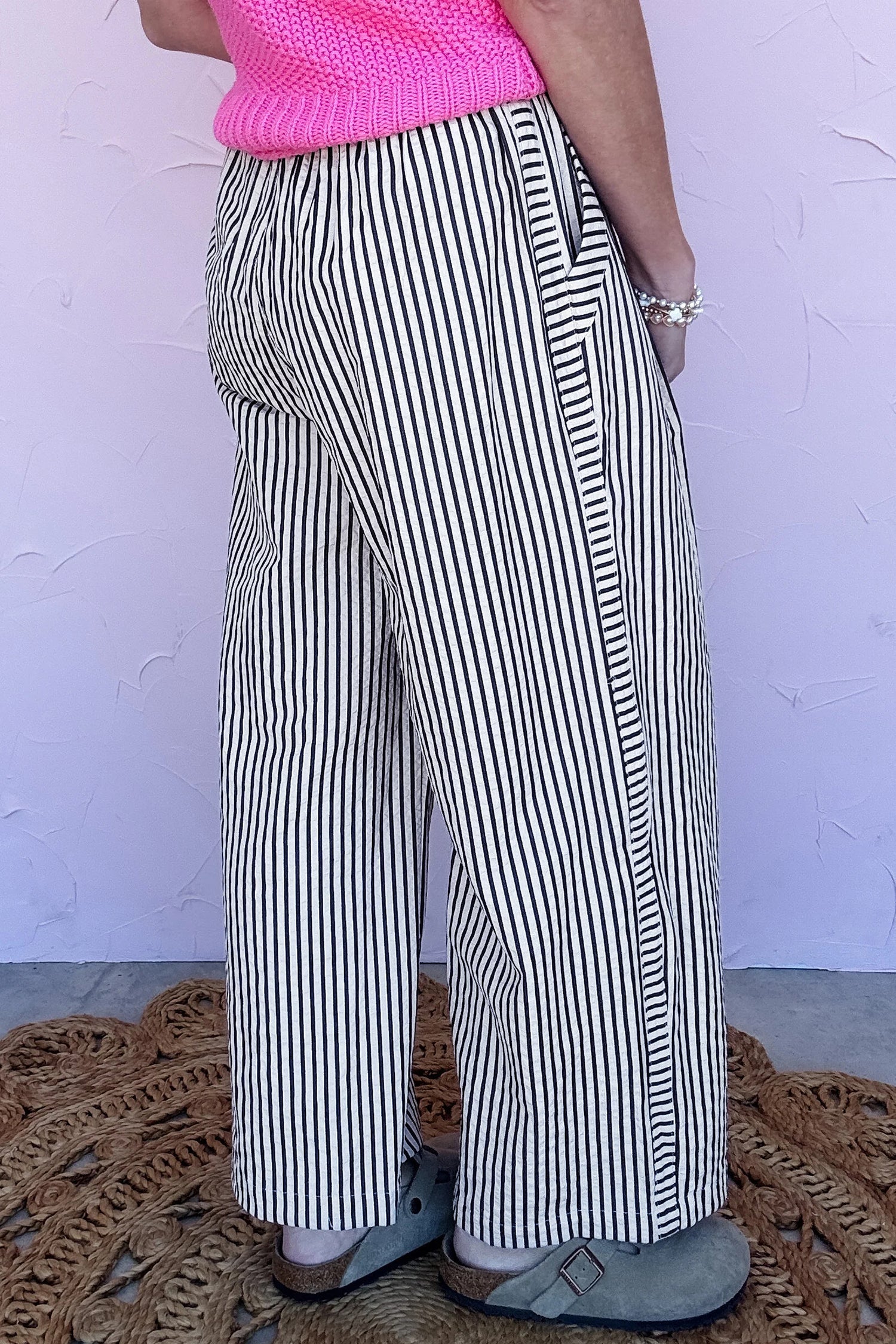 Everyday Stripe Wide-Leg Pants in Black
