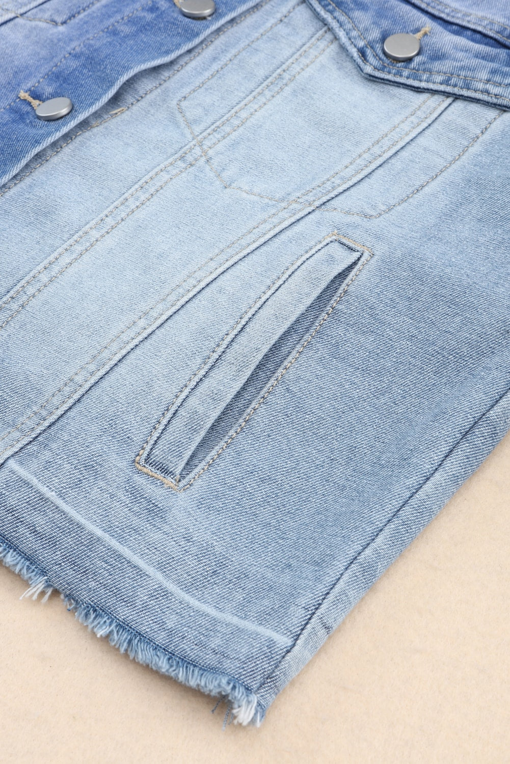 Women's Jacket Featuring Color-Block Denim Patchwork Frayed Hem