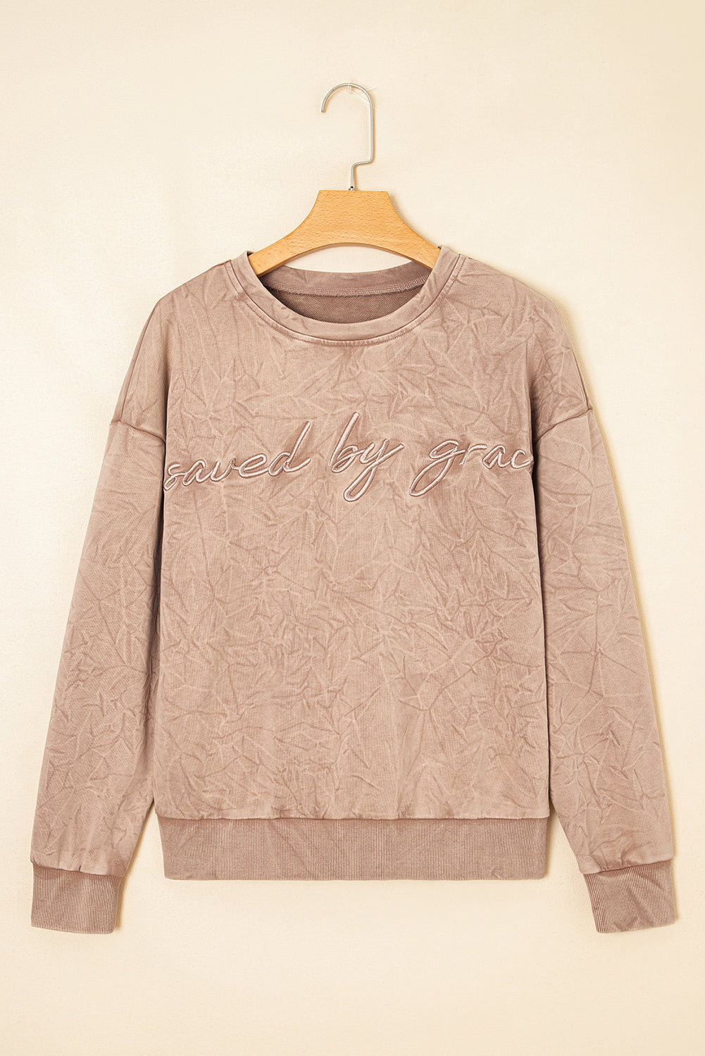 grace saved by Letter Embroidery Mineral Wash Loose Sweatshirt