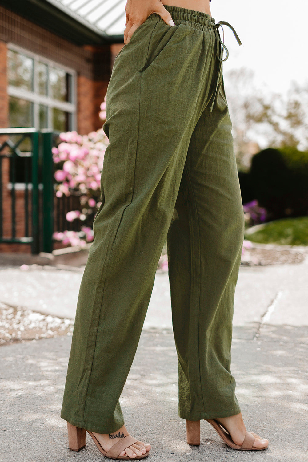 Women's Pants with Long Straight Legs Elastic Waist