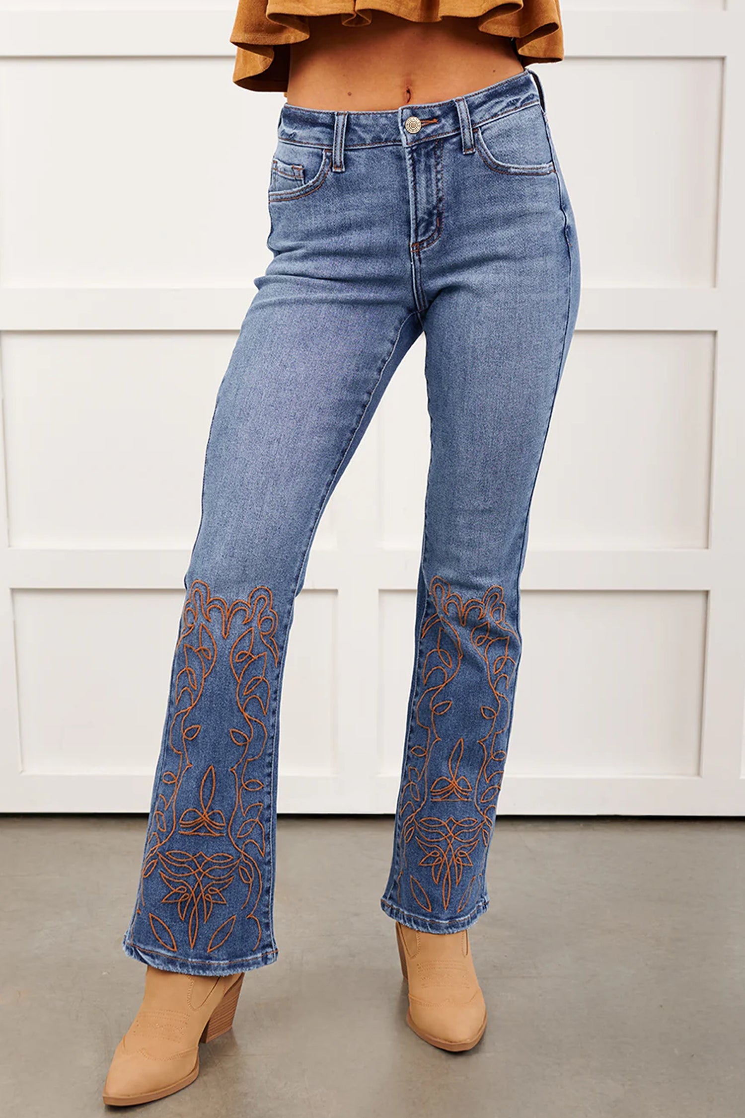 Embroidered Flare Leg Jeans in Ashleigh Blue