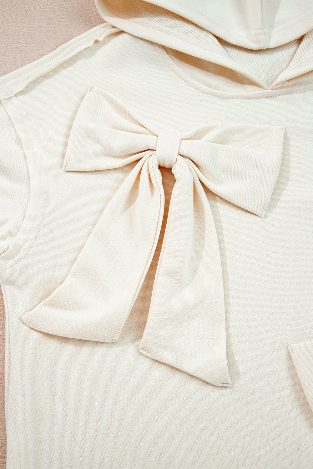 Solid Detail Cute Bow Loose Hoodie