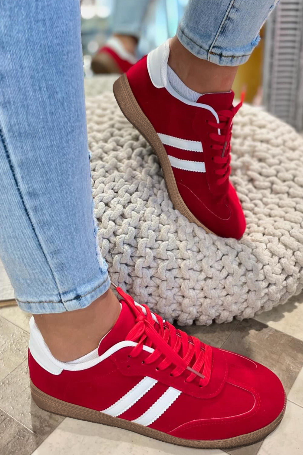 Retro Lace-up Striped Patchwork Flat Shoes