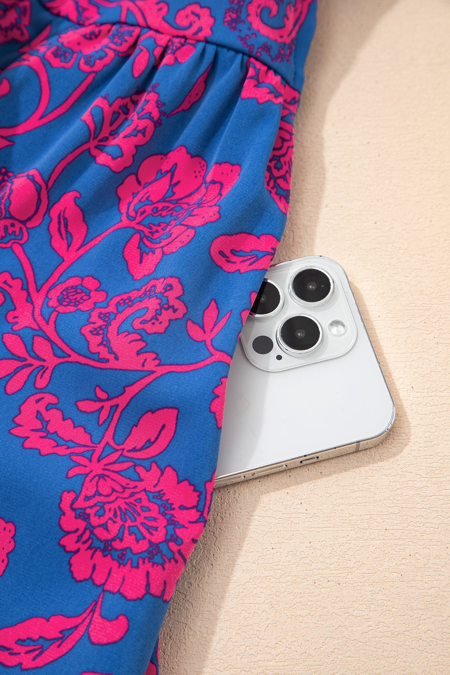 Twisted V-Neck Floral-Print V-Neck Tied Backless Maxi Dress in Blue