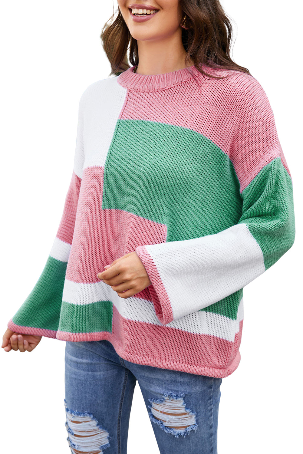 Women's Bell Pink Dropped-Shoulder Sweater