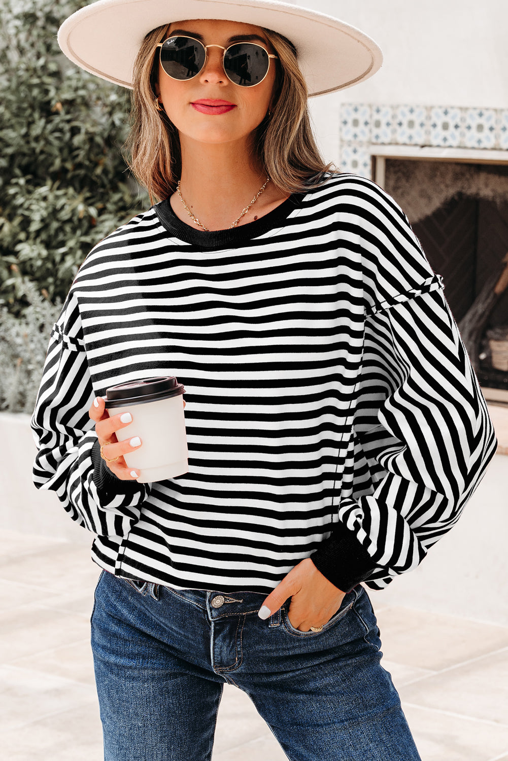 Drop-Shoulder Exposed Seam Everyday Pullover Top