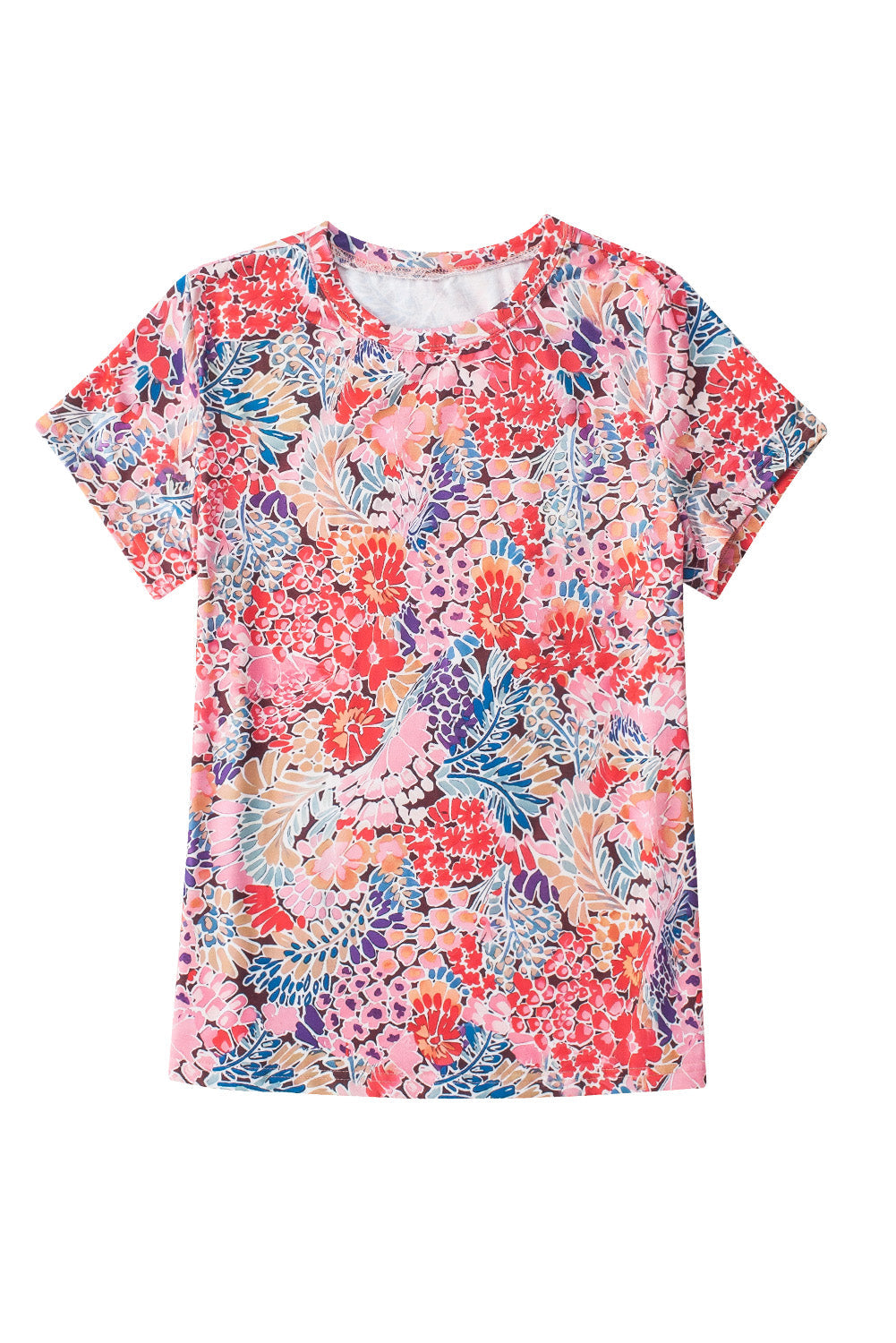 T-shirt floral coupe slim à manches courtes rouge vif