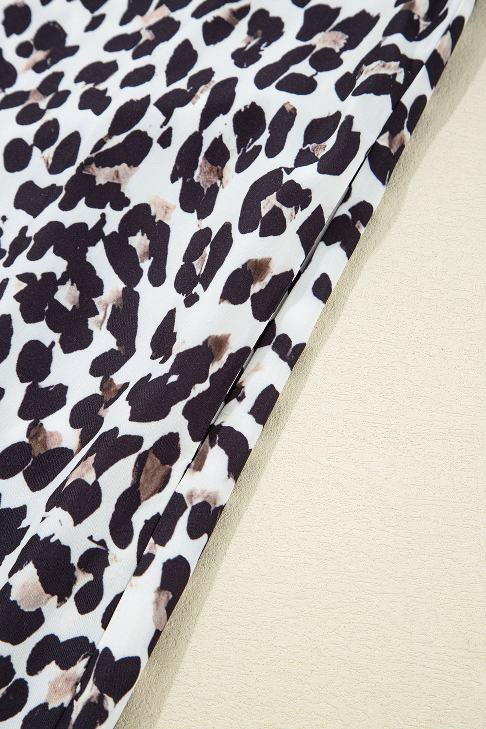 Button Leopard-Print Striped Collar Long-Sleeved Flared Dress