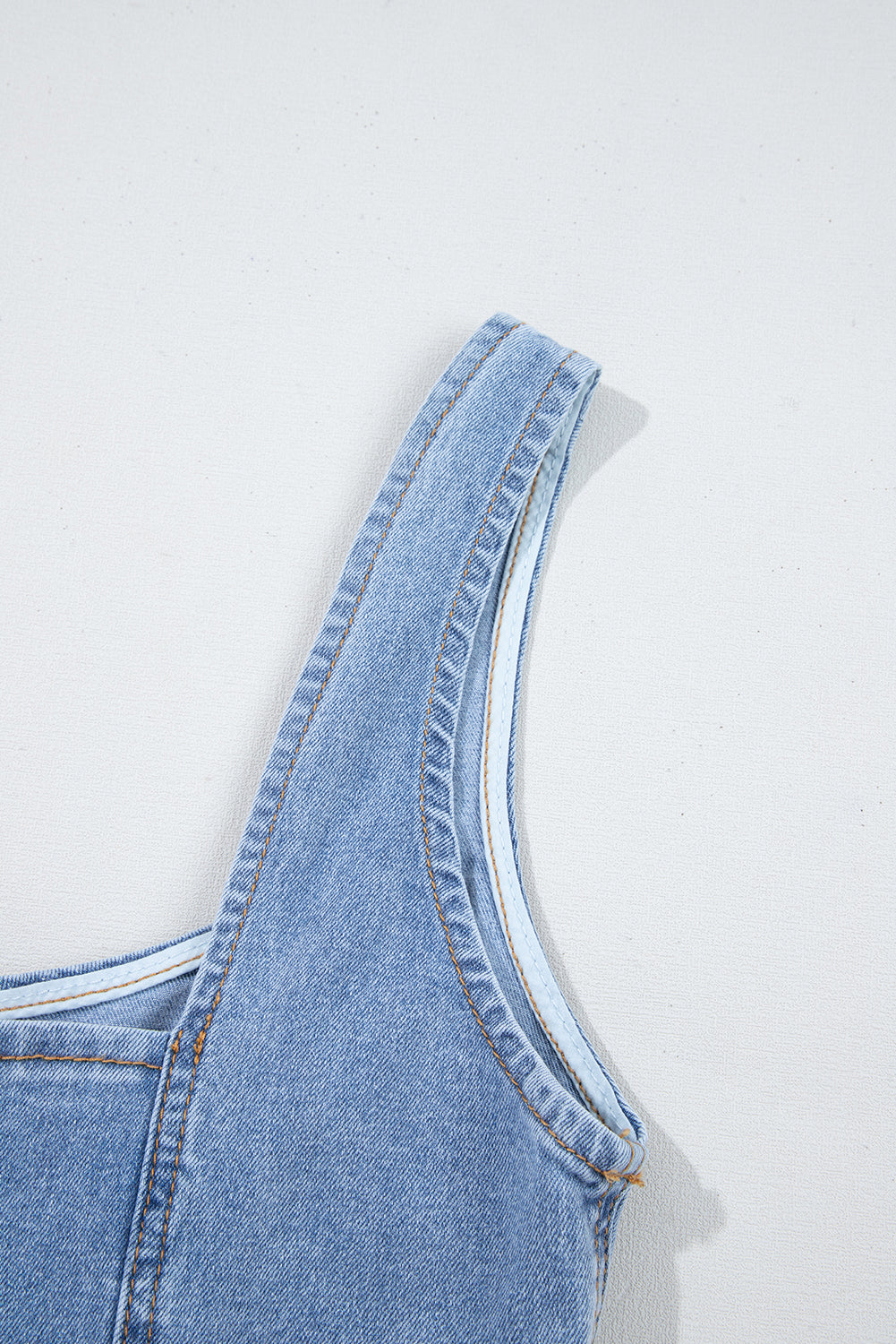 Seamed Zipper Square Neck Sleeveless Denim Mini Dress