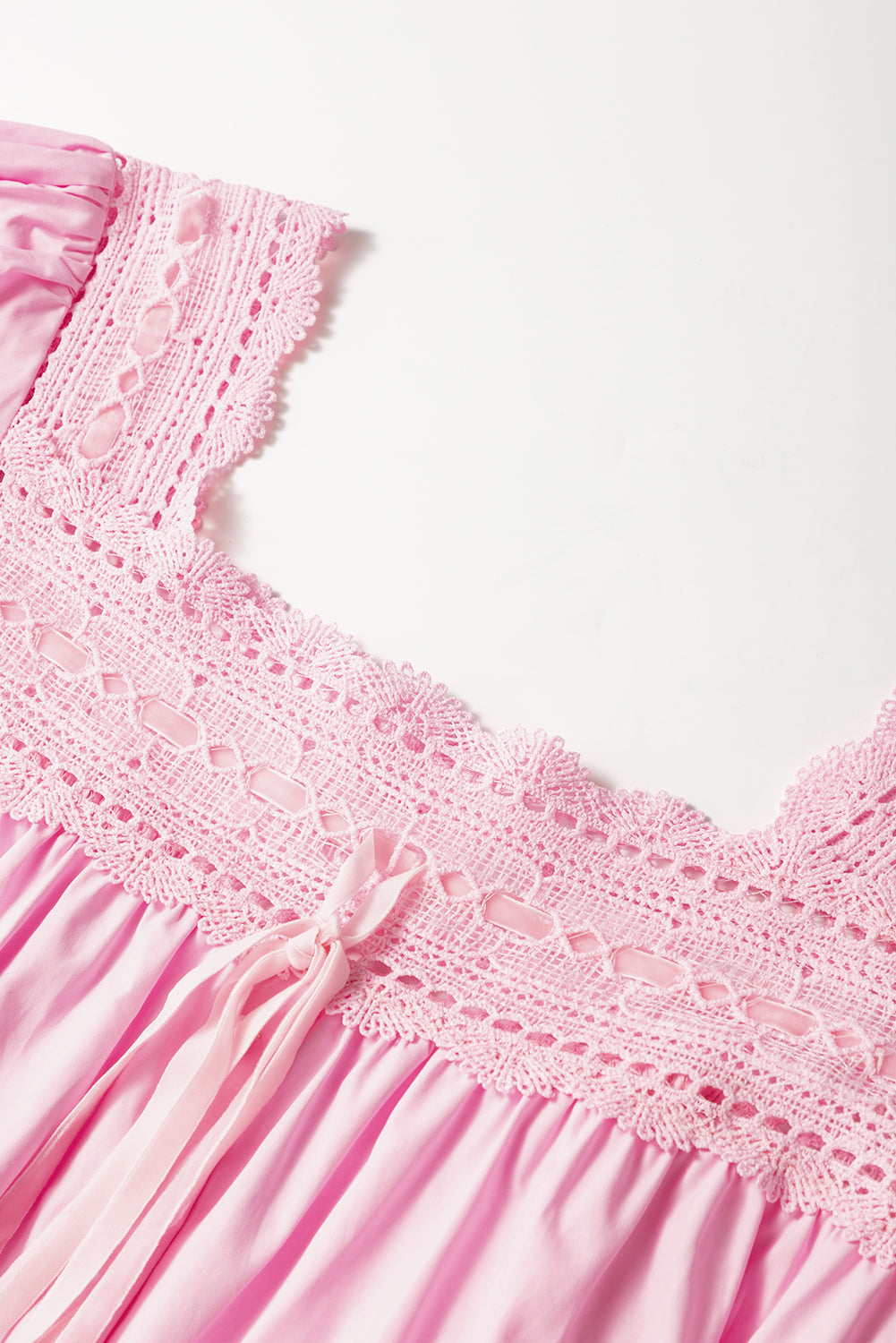 Light Pink Lace Square Neck Patchwork Blouse